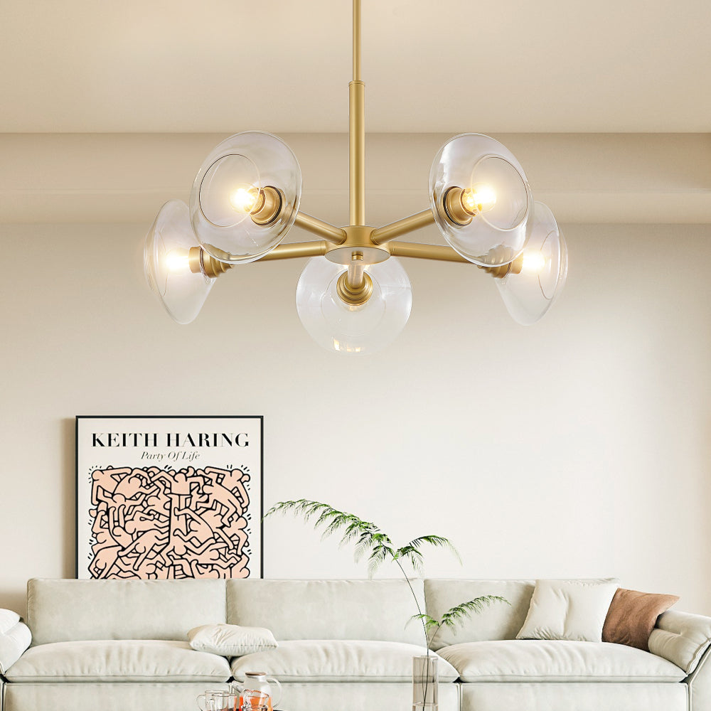 Gold Sputnik Chandelier Mid-Century Modern Glass Pendant