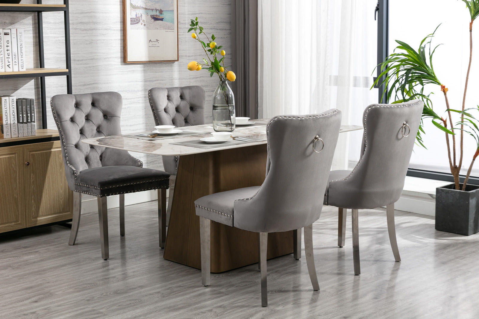 A&A Furniture Nikki Collection Modern Velvet Upholstered Dining Chairs - Set of 2
