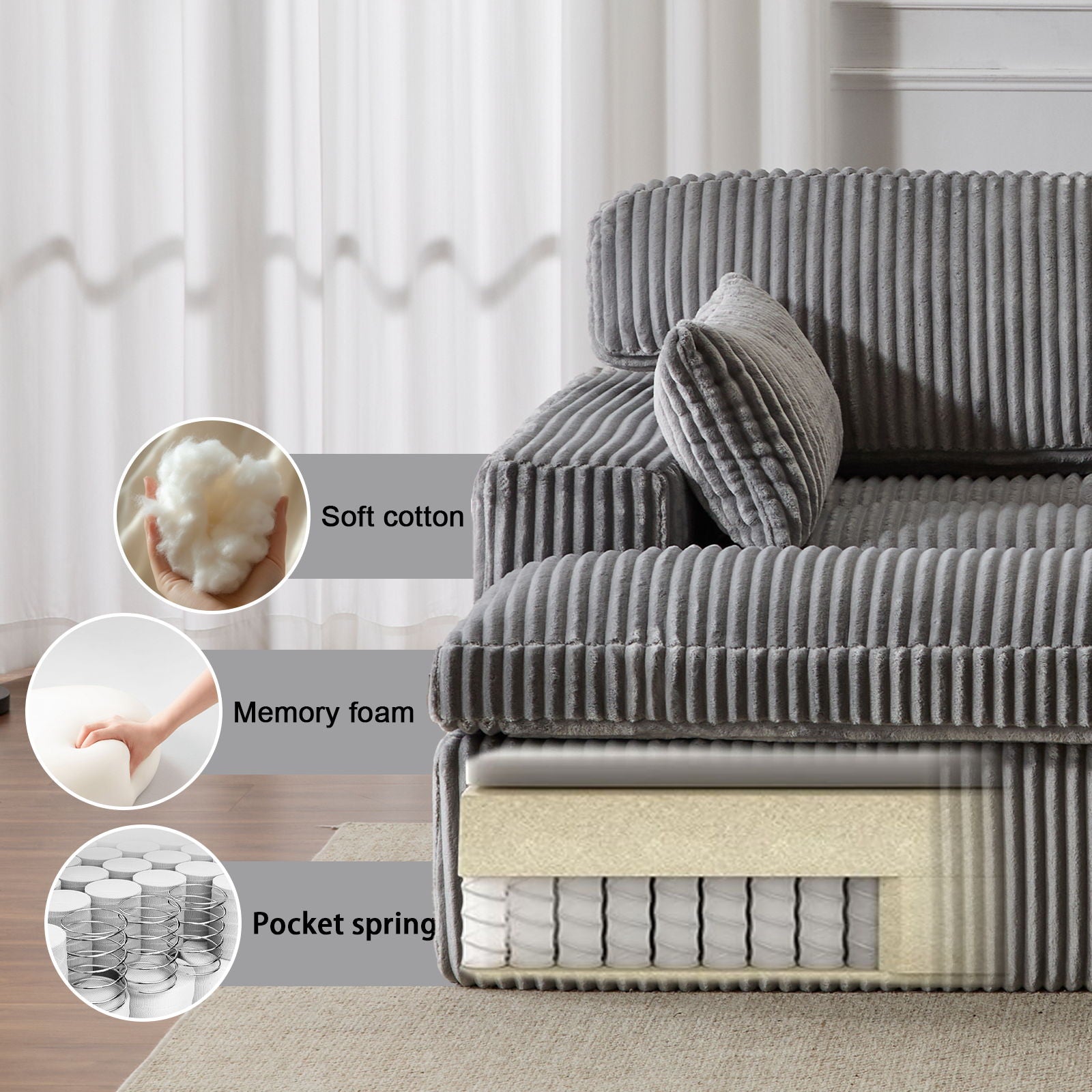 Oversized Double Chaise Lounge Chair Upholstered Cloud Couch