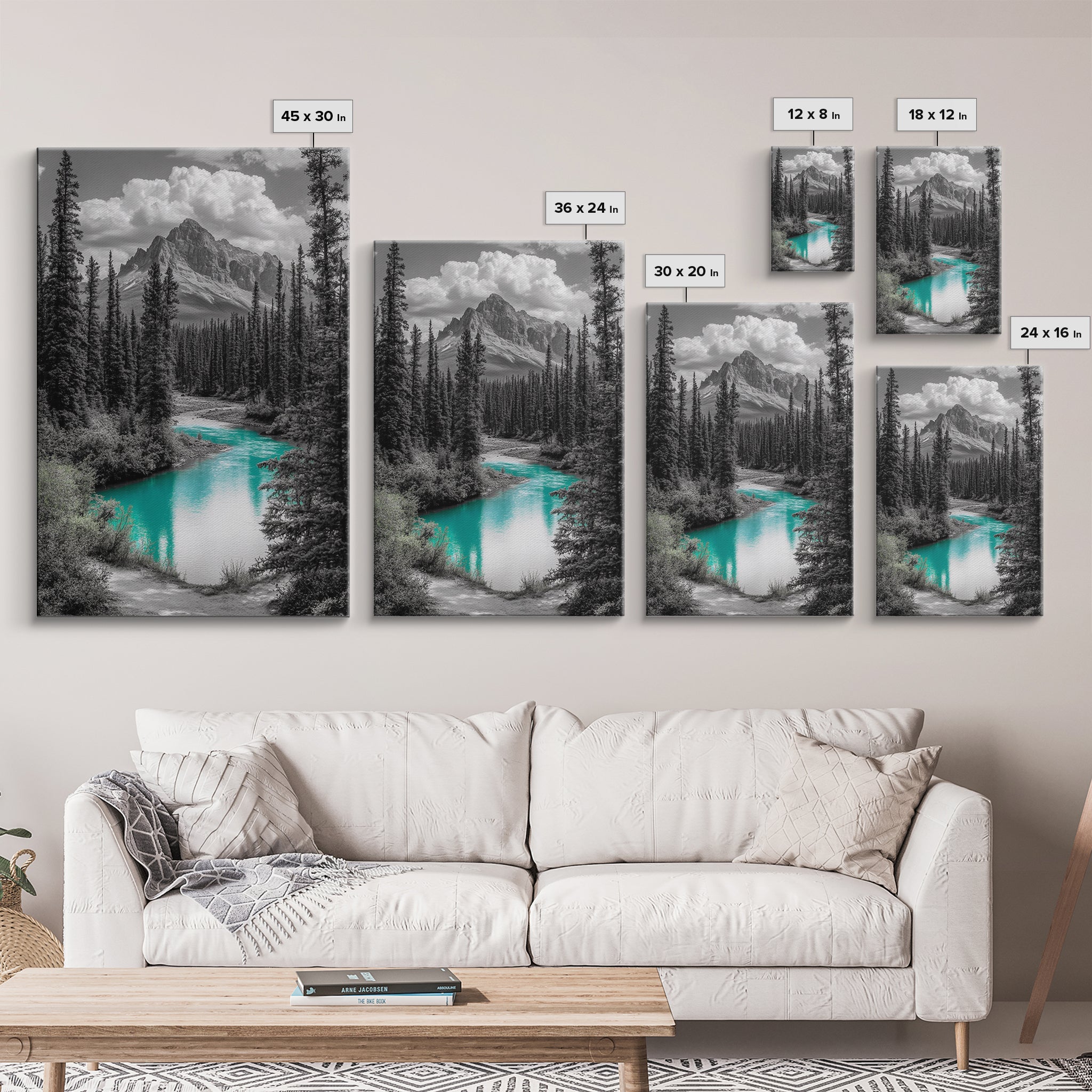 Mountain River, Turquoise Stream, Serene Nature Scene, Canvas Print, Living Room Wall Art, Minimal Landscape Decor, Cabin Vibes