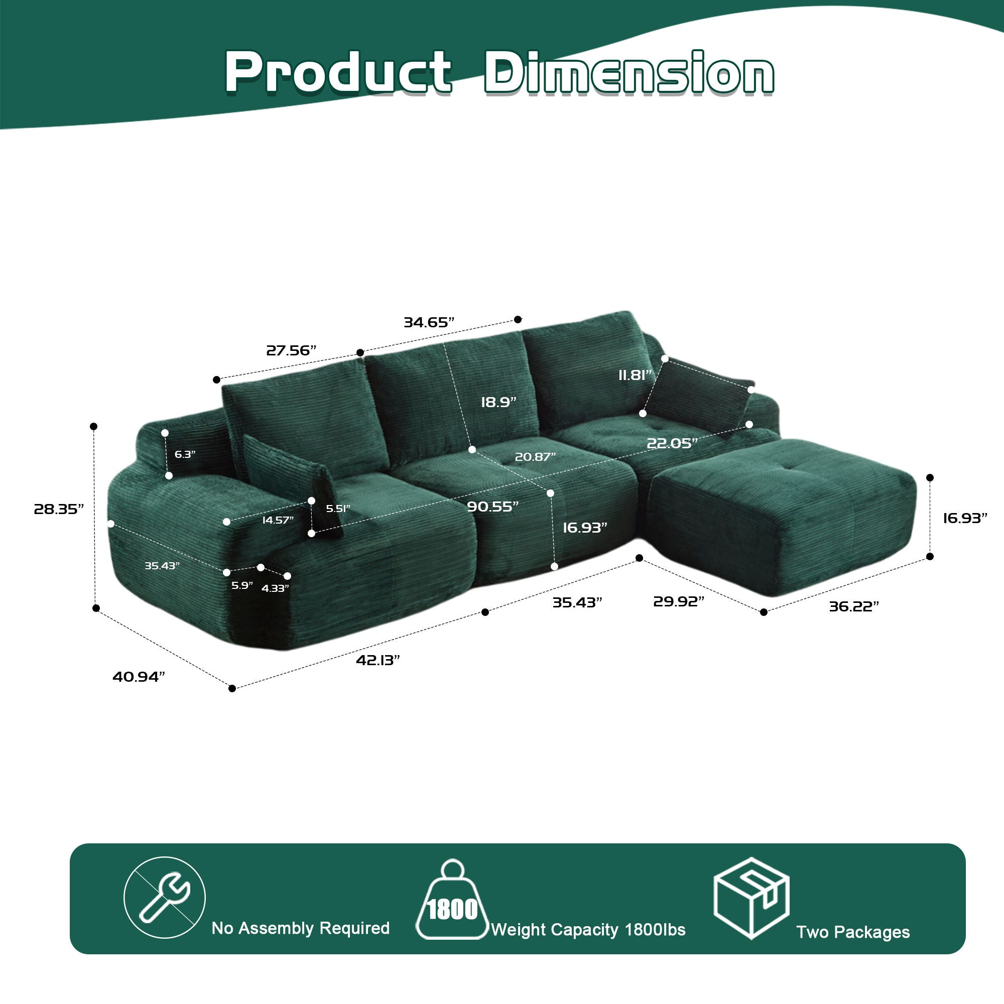 Large Compressed Sectional Sofa Couch For Living Room