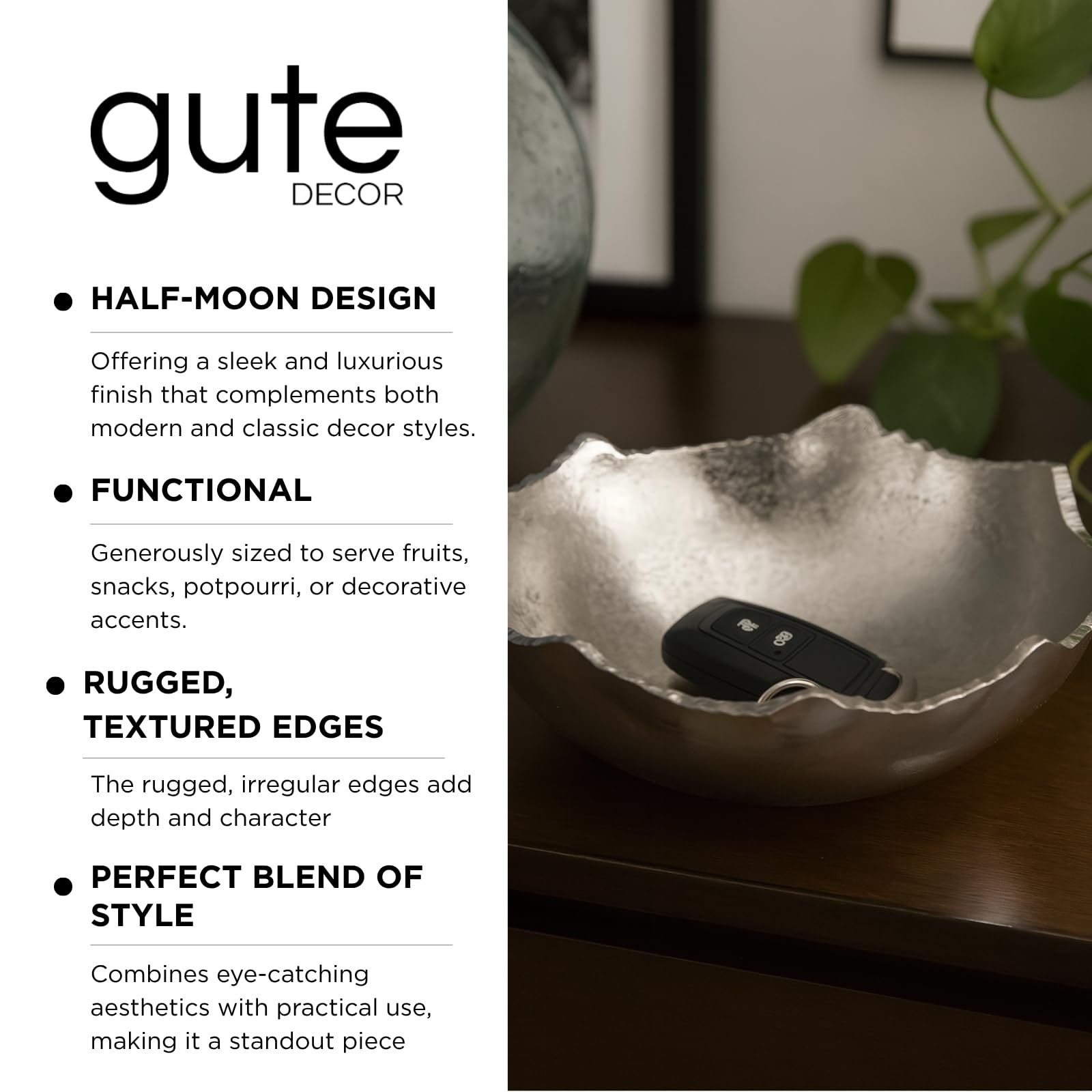 Silver Hammered Metal Moon Decorative Centerpiece Bowl