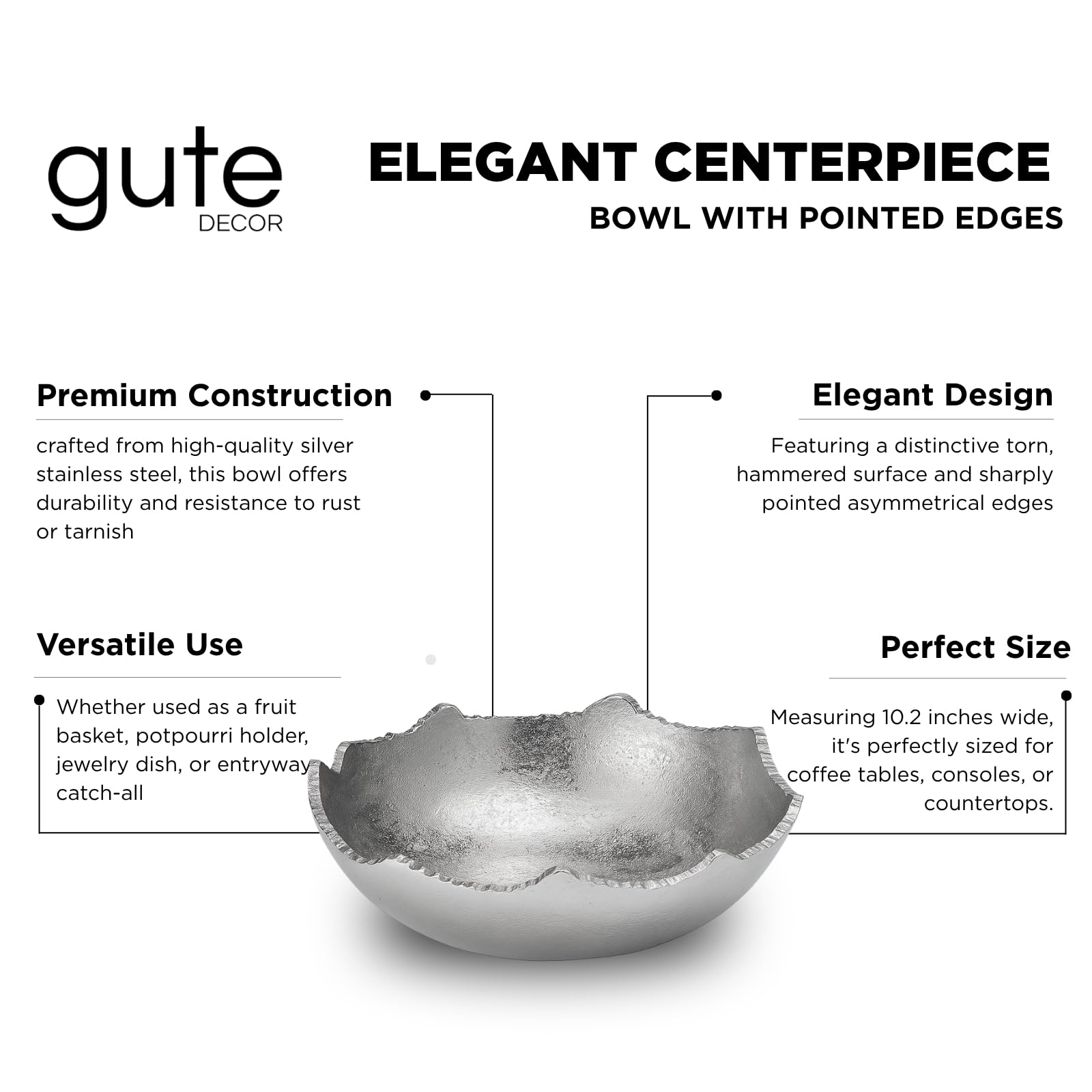 Silver Hammered Metal Moon Decorative Centerpiece Bowl