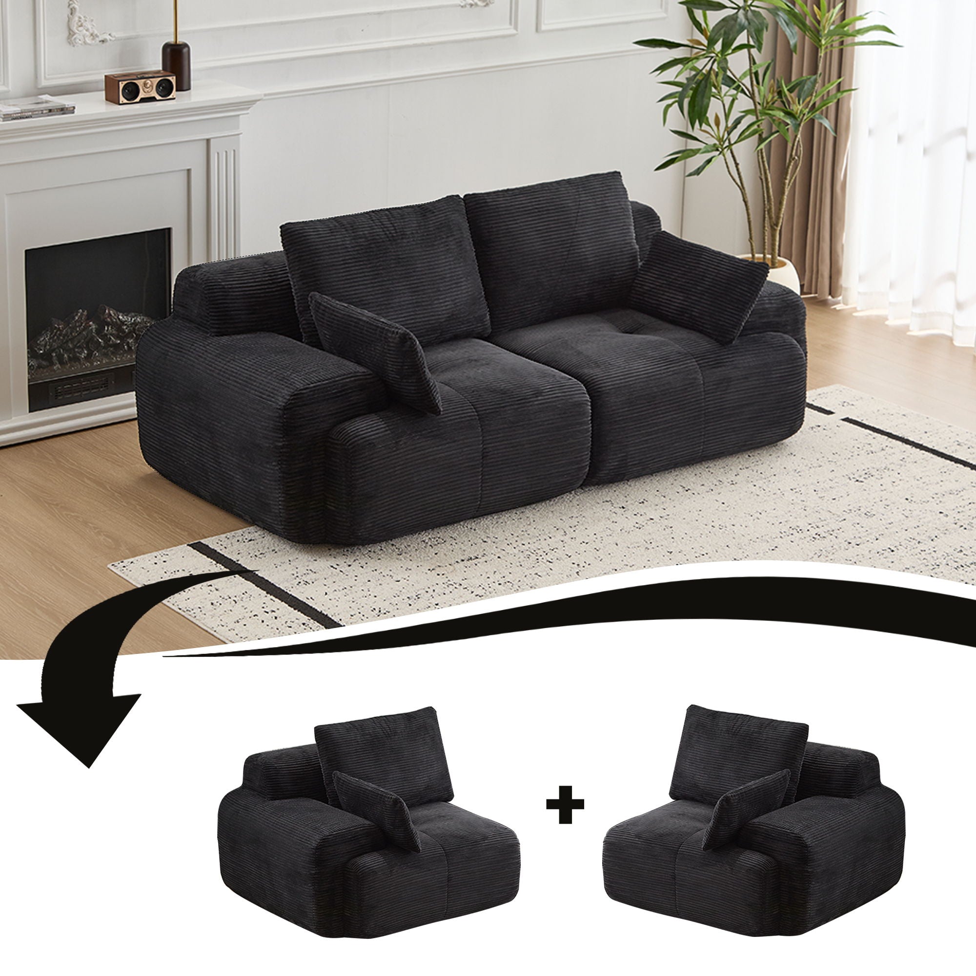 2-Seater Large Sectional Sofa Couch Living Room