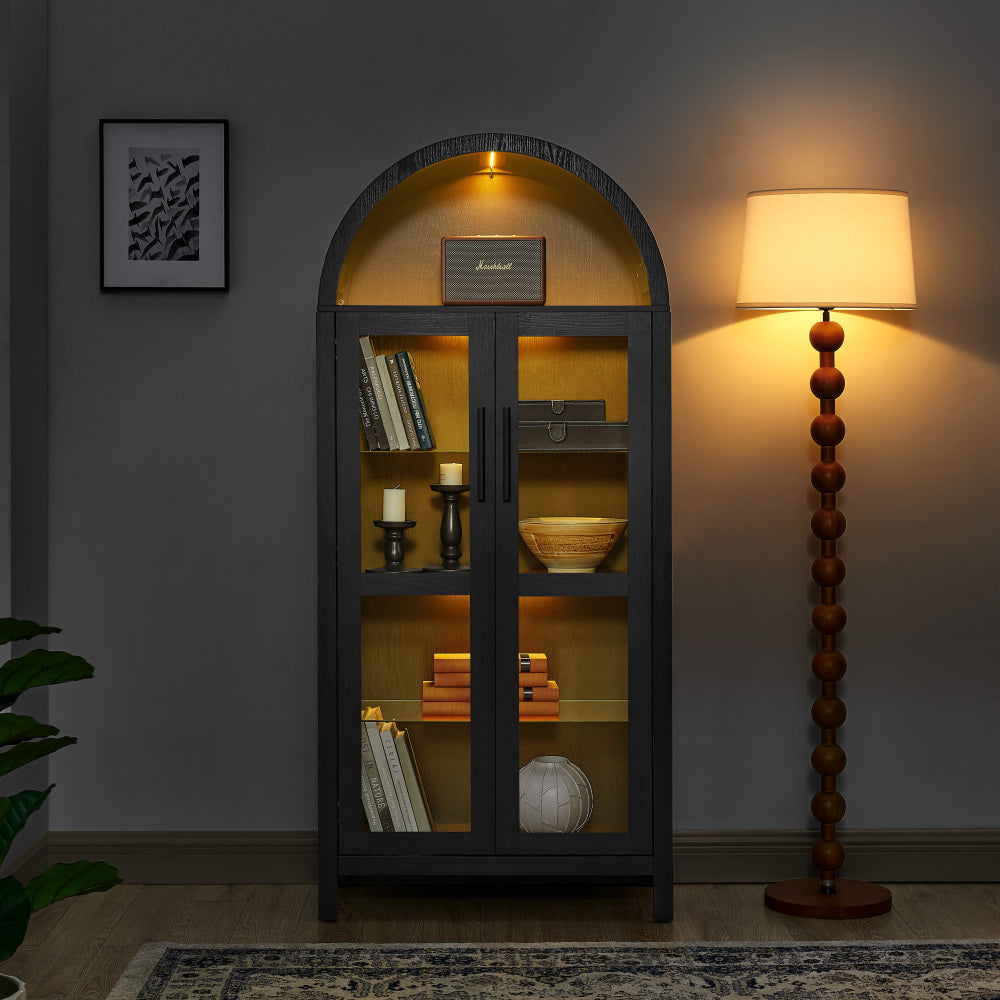 Modern Wood Glass Display Cabinet With LED Light