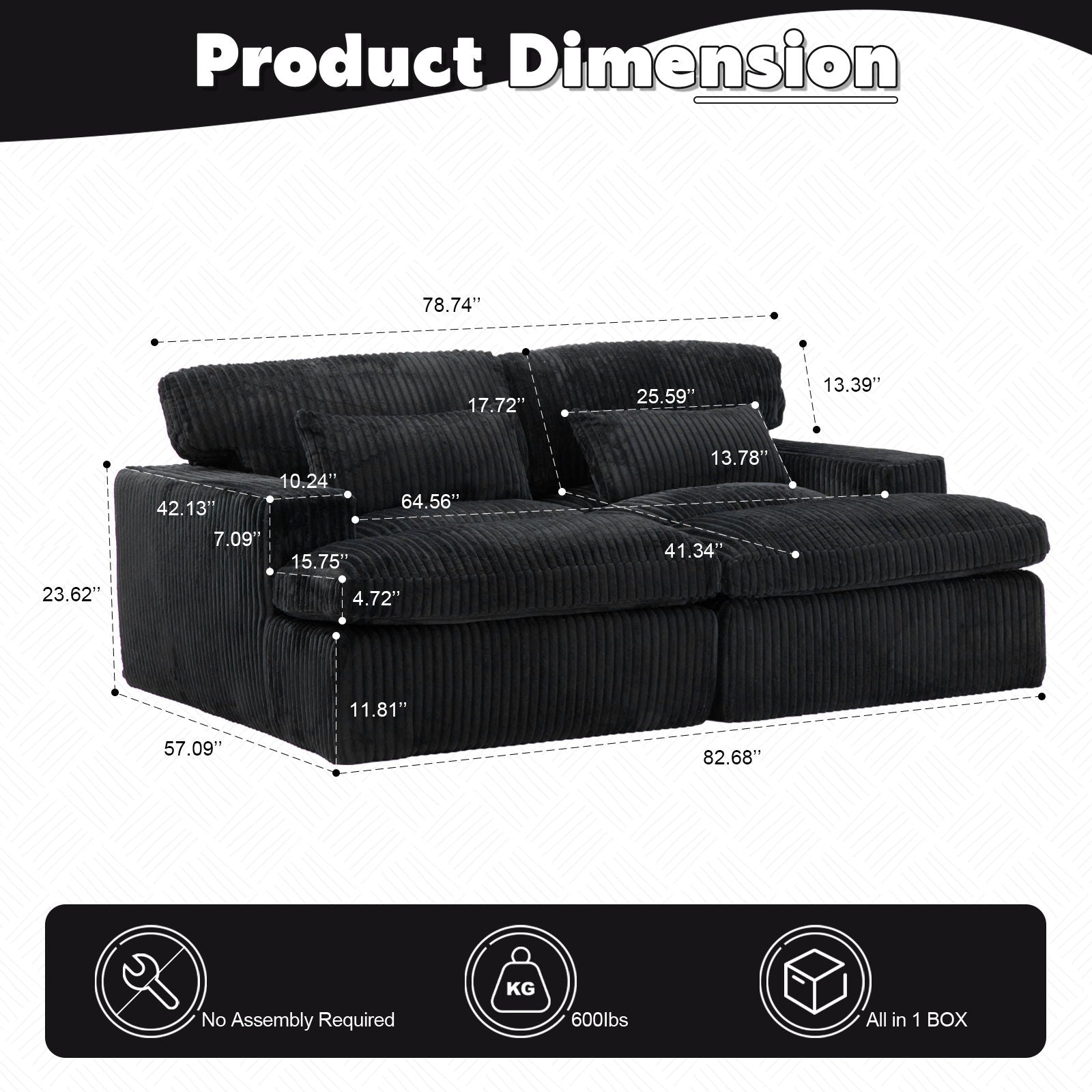 Oversized Double Chaise Lounge Chair Upholstered Cloud Couch