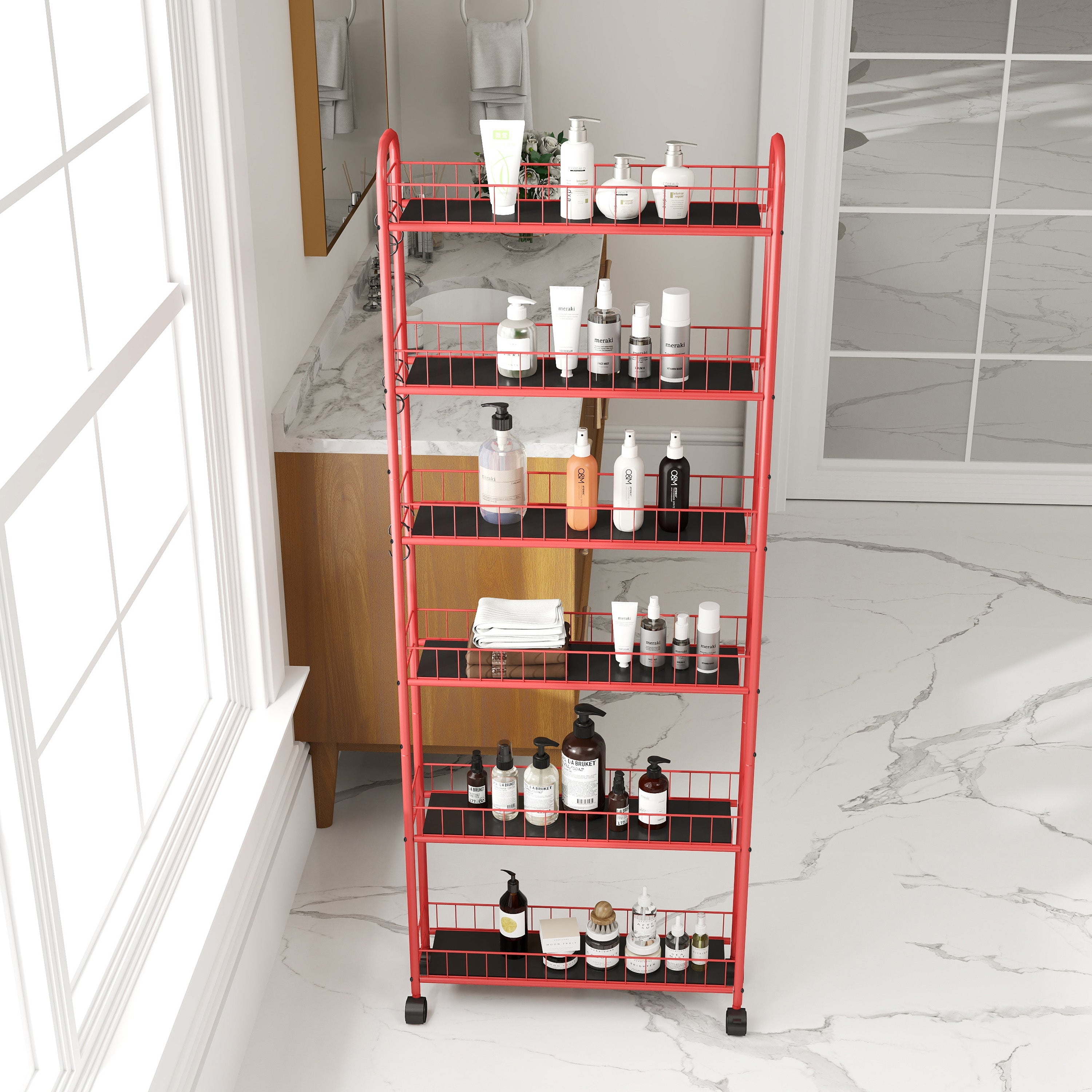 6-Tier Rolling Slim Storage Cart With Wheels Baskets