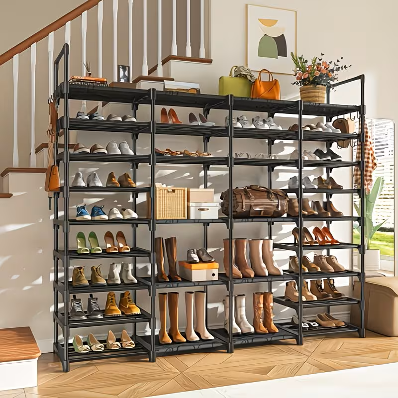 Multi-Layer Shoe Rack Organizer With Entryway Hooks