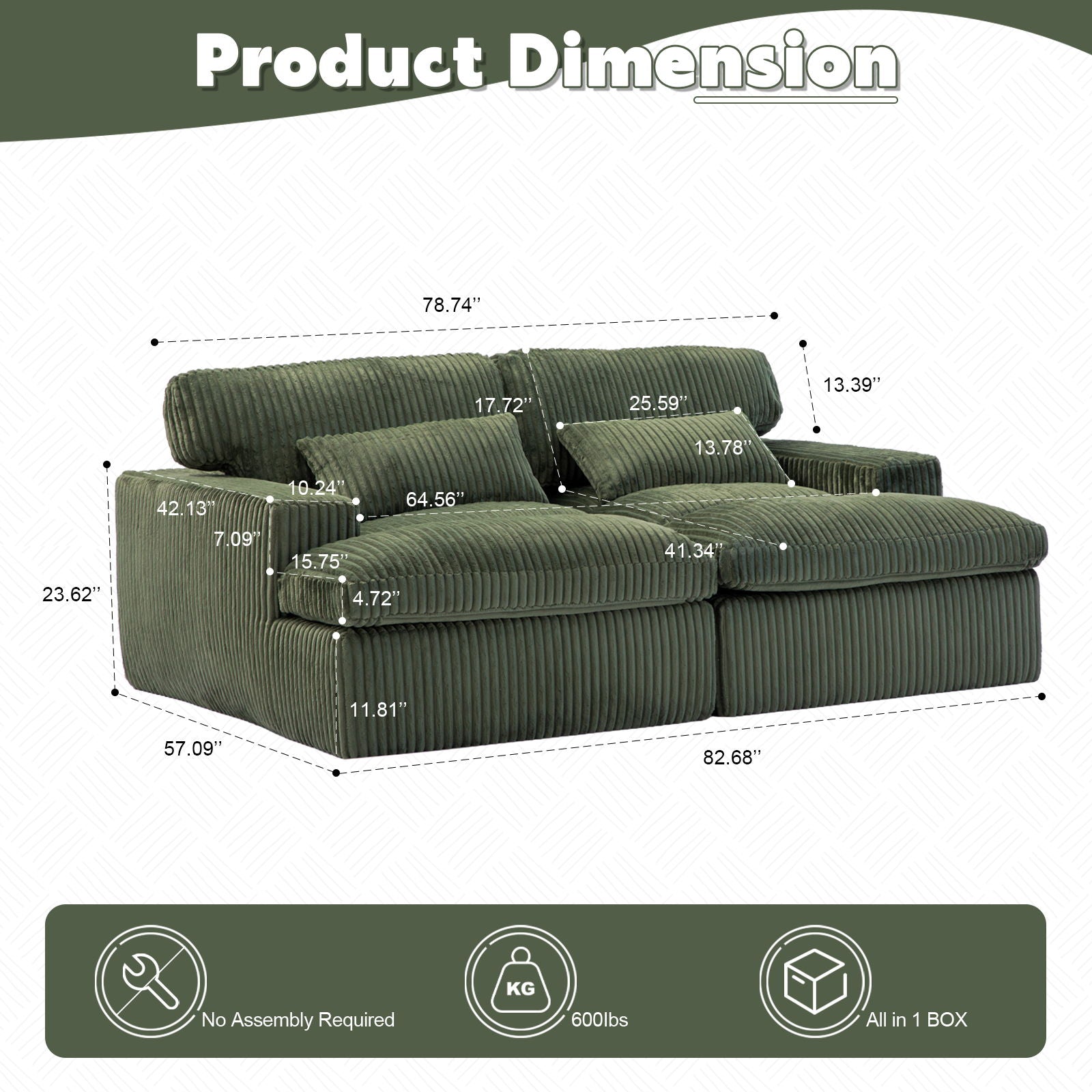 Oversized Double Chaise Lounge Chair Upholstered Cloud Couch