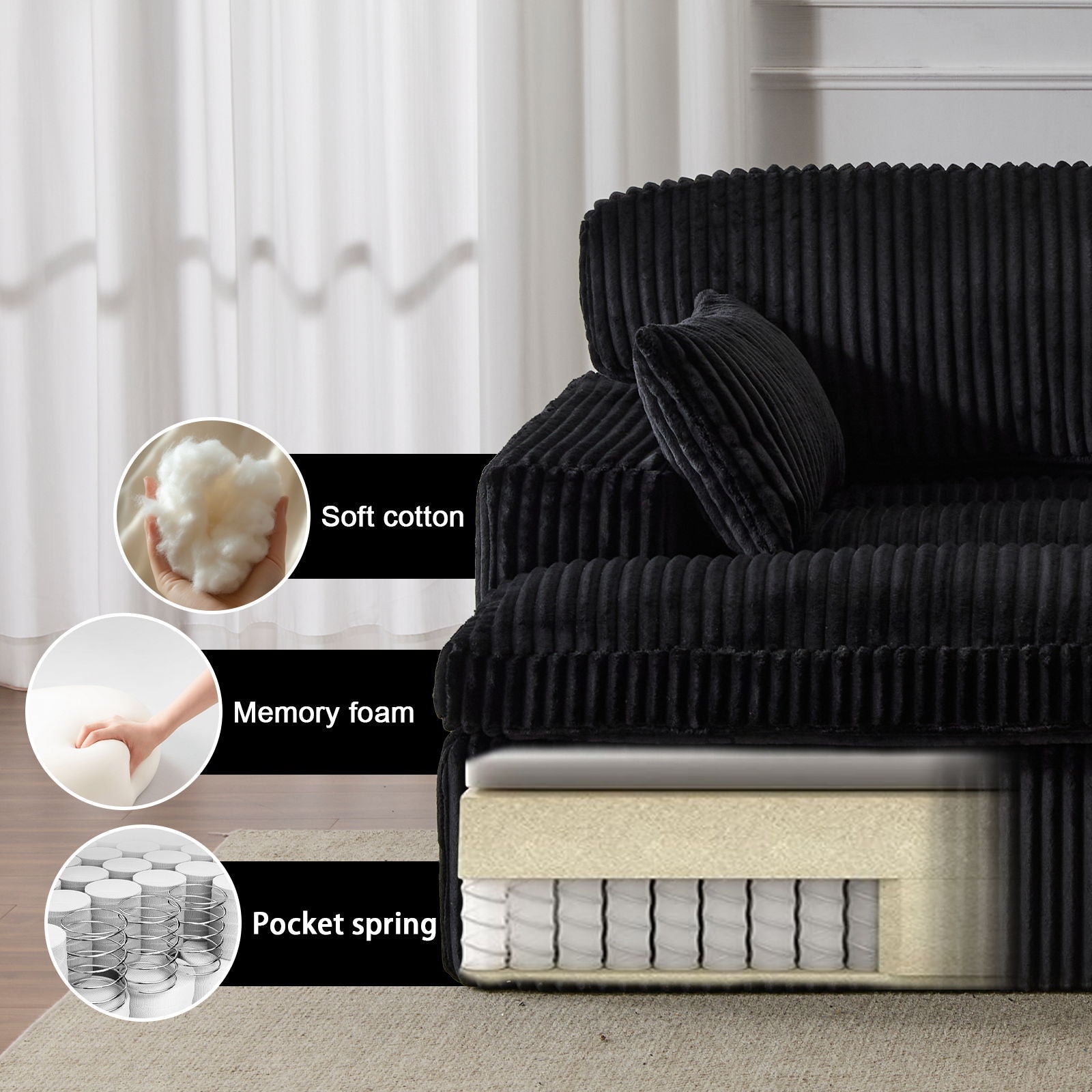 Oversized Double Chaise Lounge Chair Upholstered Cloud Couch