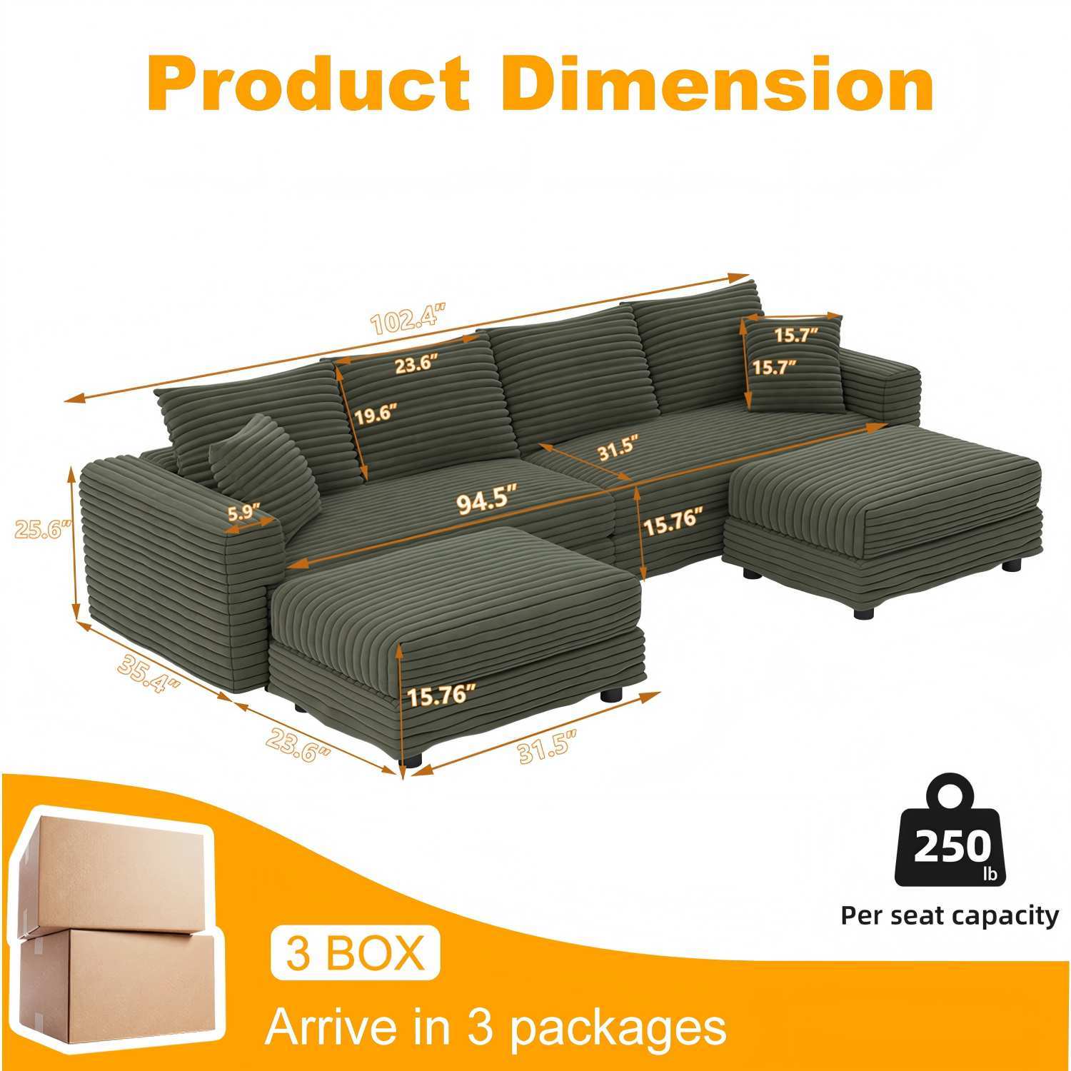 Modern Upholstered Cloud Couch Deep Seat Sofa