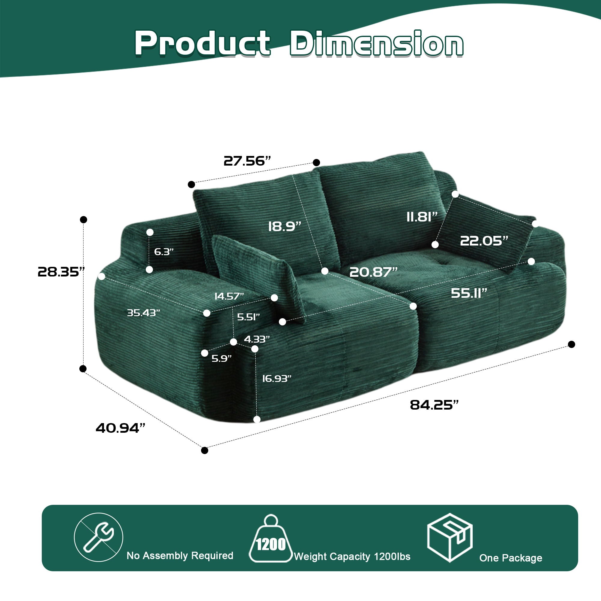 2-Seater Large Sectional Sofa Couch Living Room