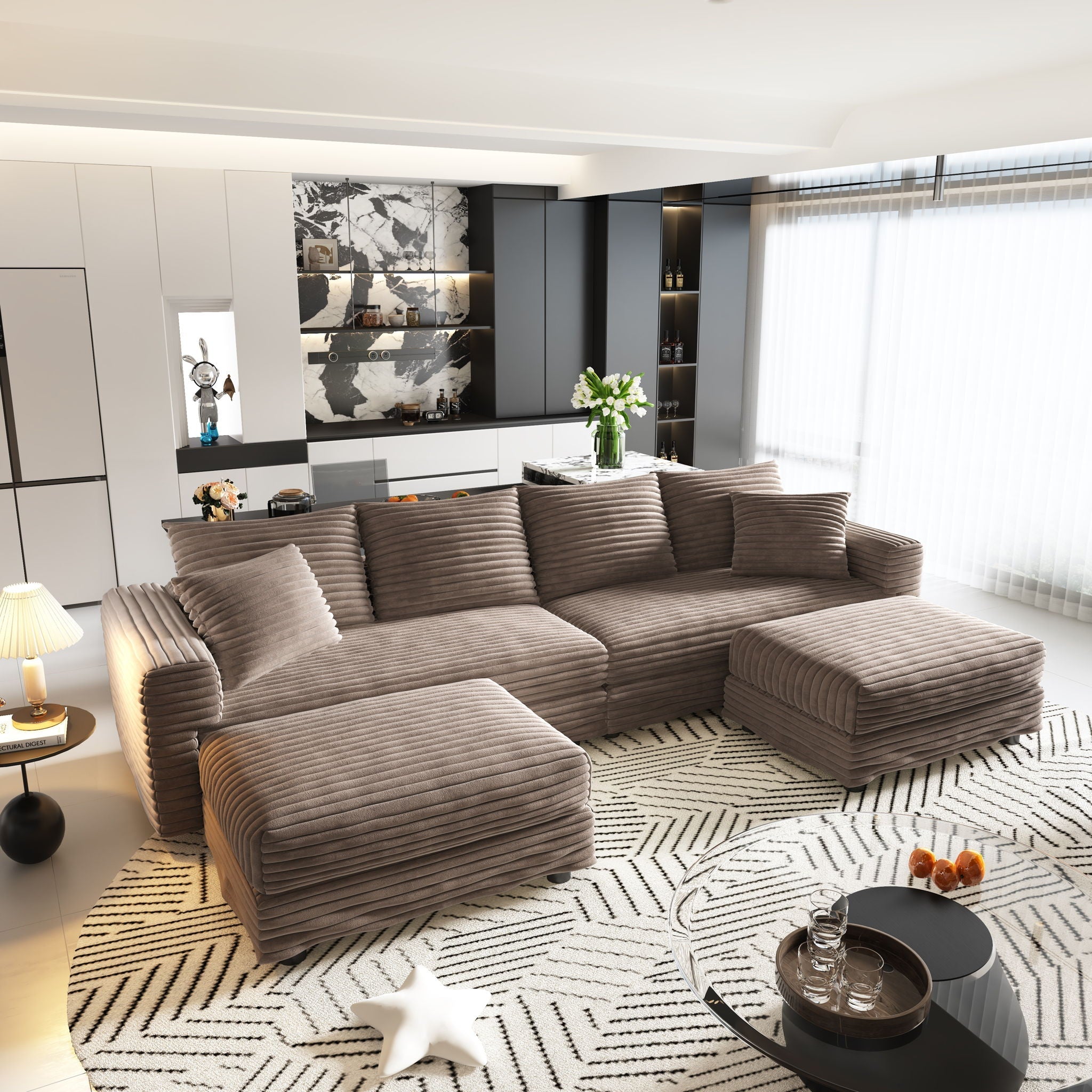 Modern Upholstered Cloud Couch Deep Seat Sofa