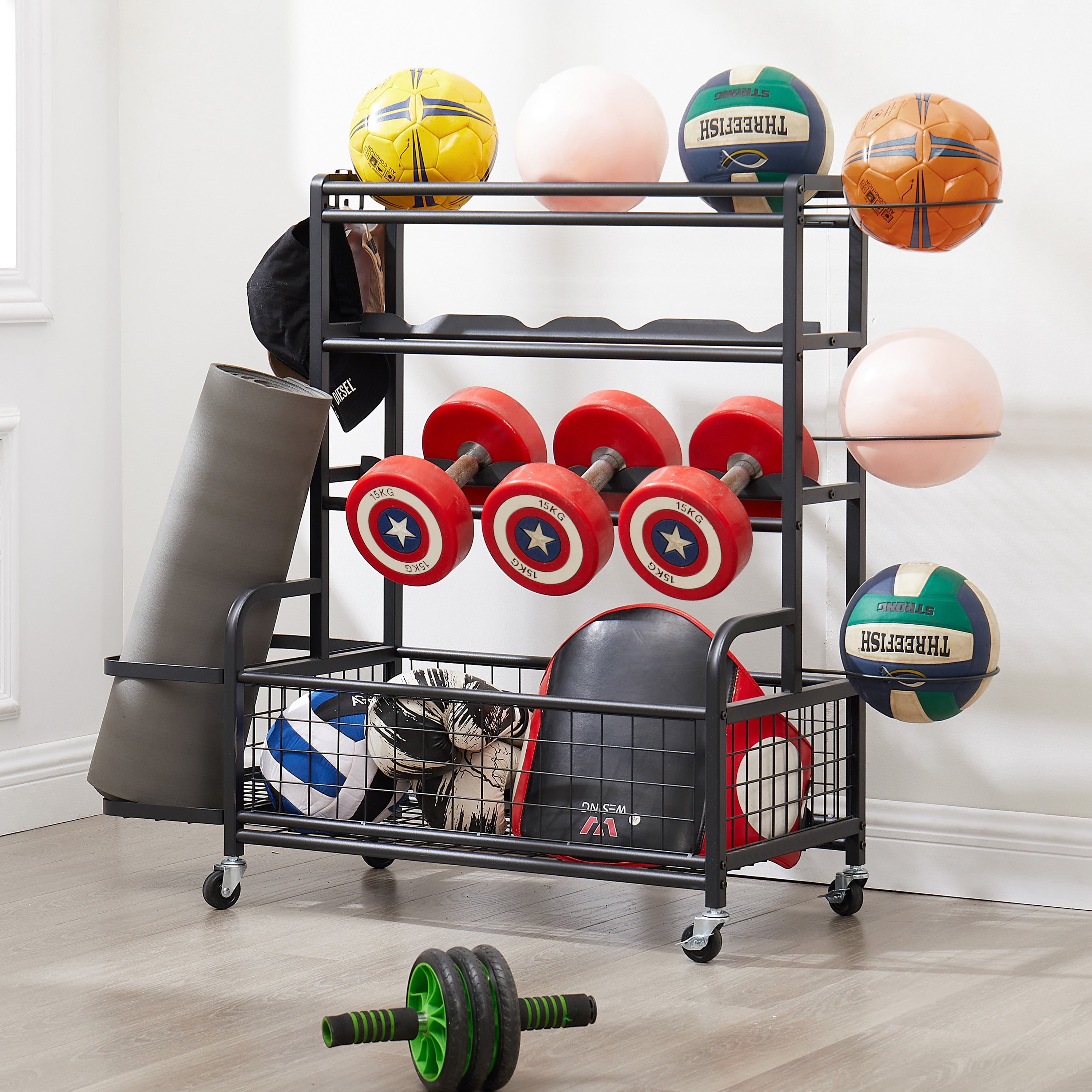 4-Tier Metal Storage Rack With Baskets Hooks