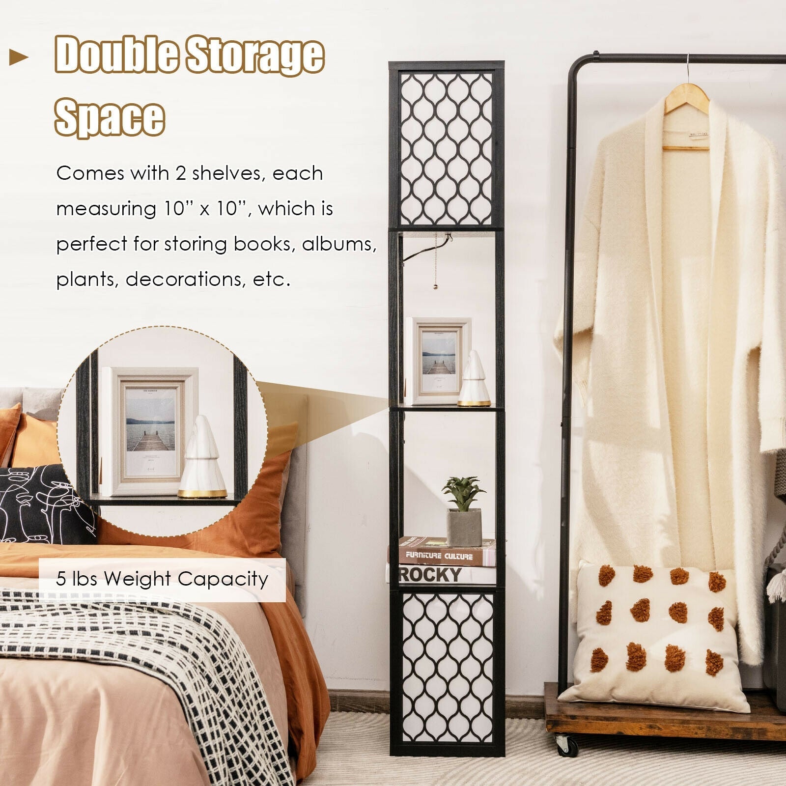 Modern Shelf Floor Lamp With Double Pull Chains