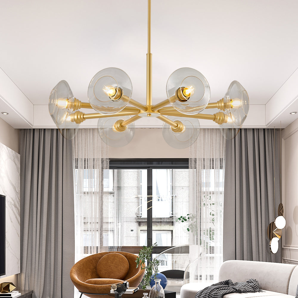Gold Sputnik Chandelier Mid-Century Modern Glass Pendant