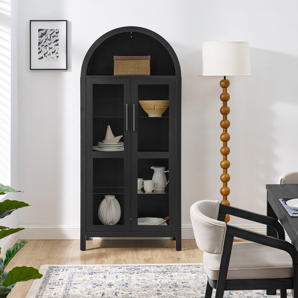 Modern Wood Glass Display Cabinet With LED Light