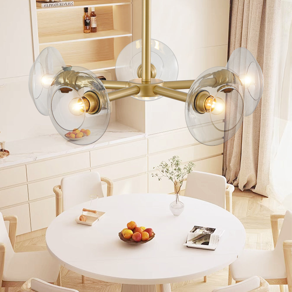 Gold Sputnik Chandelier Mid-Century Modern Glass Pendant