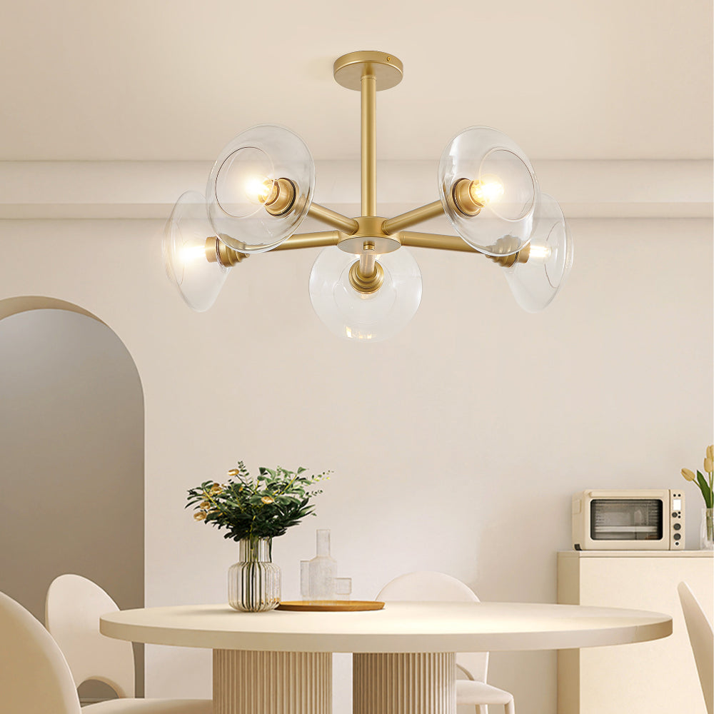 Gold Sputnik Chandelier Mid-Century Modern Glass Pendant