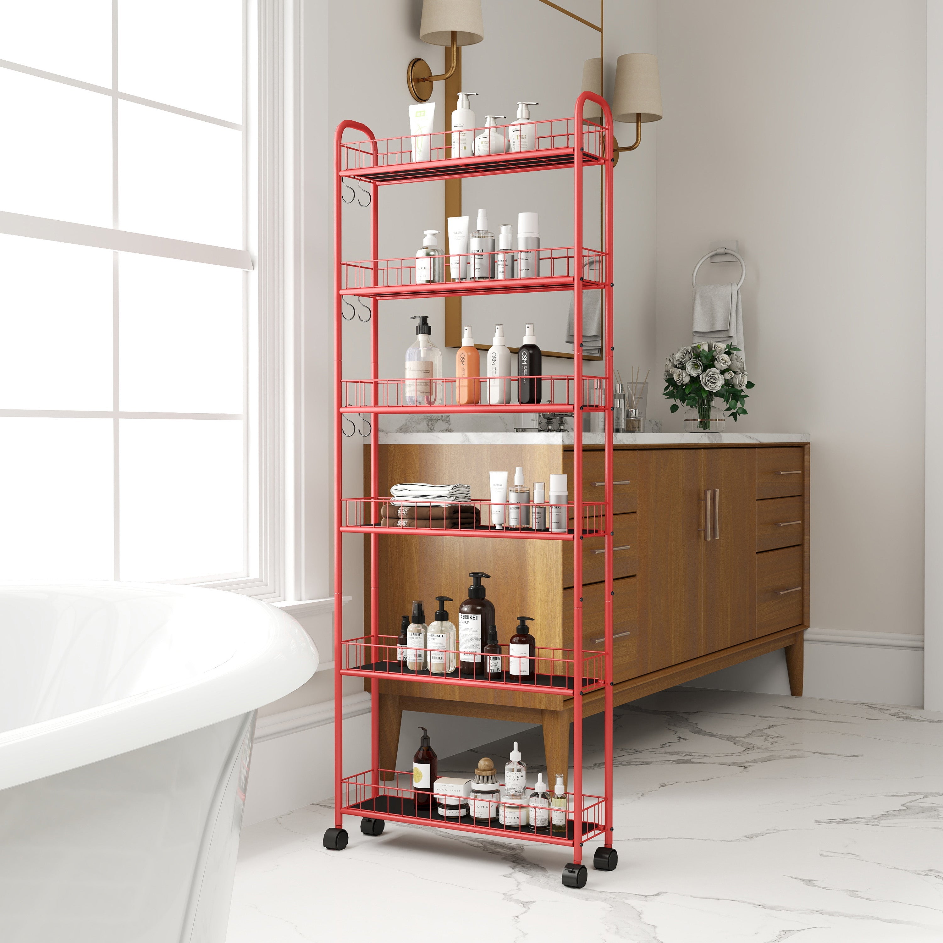 6-Tier Rolling Slim Storage Cart With Wheels Baskets