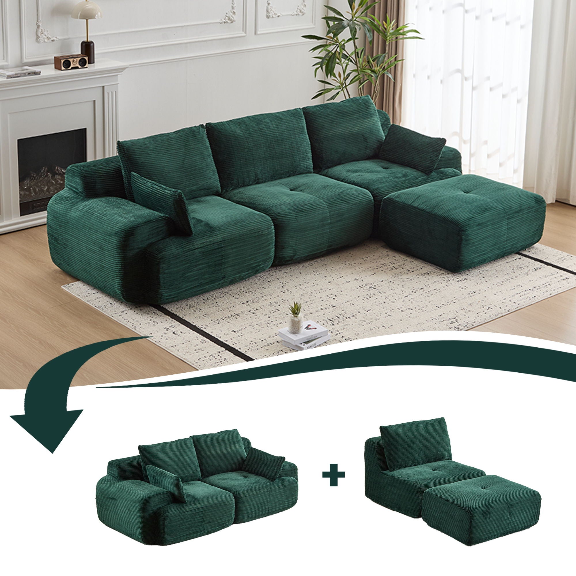 Large Compressed Sectional Sofa Couch For Living Room