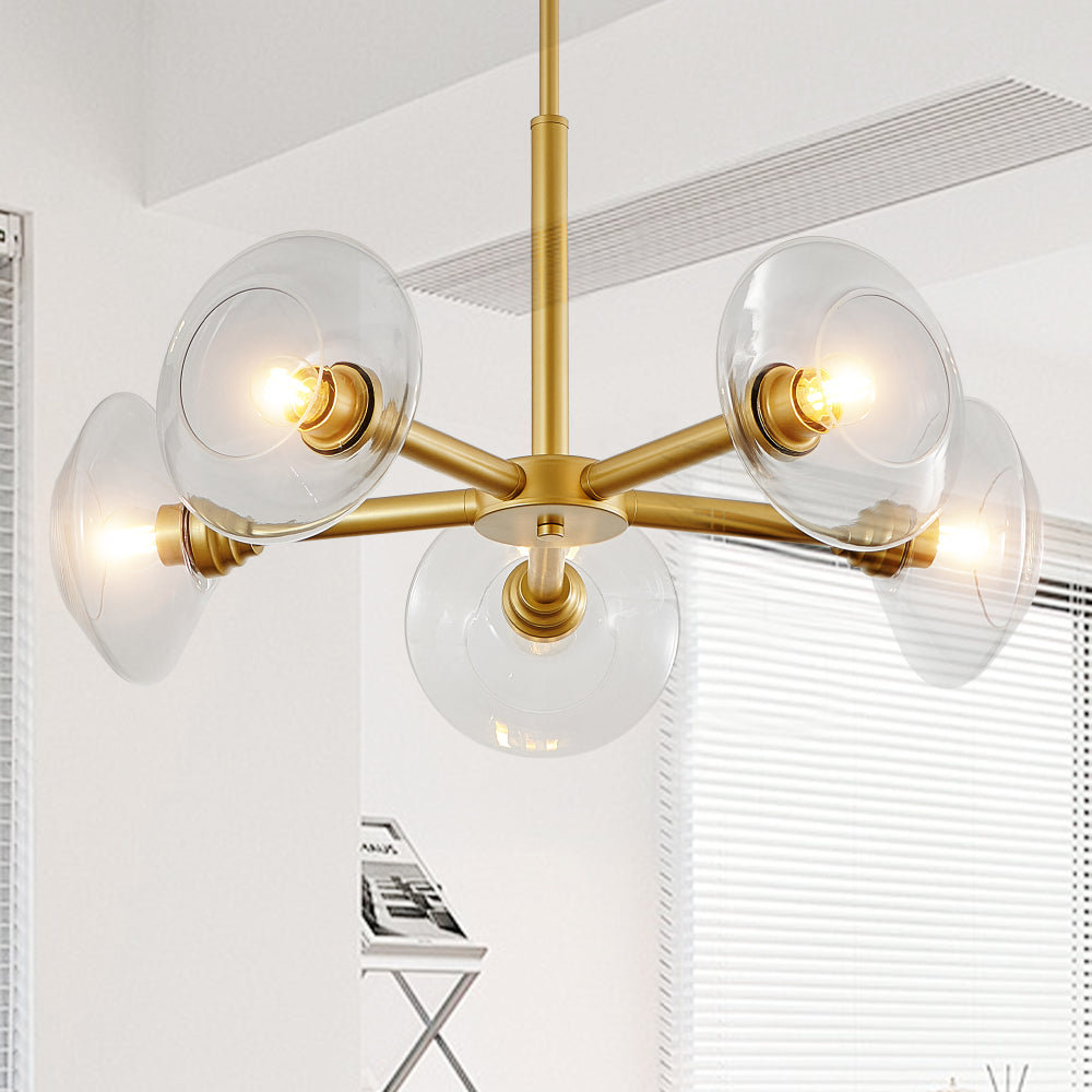 Gold Sputnik Chandelier Mid-Century Modern Glass Pendant