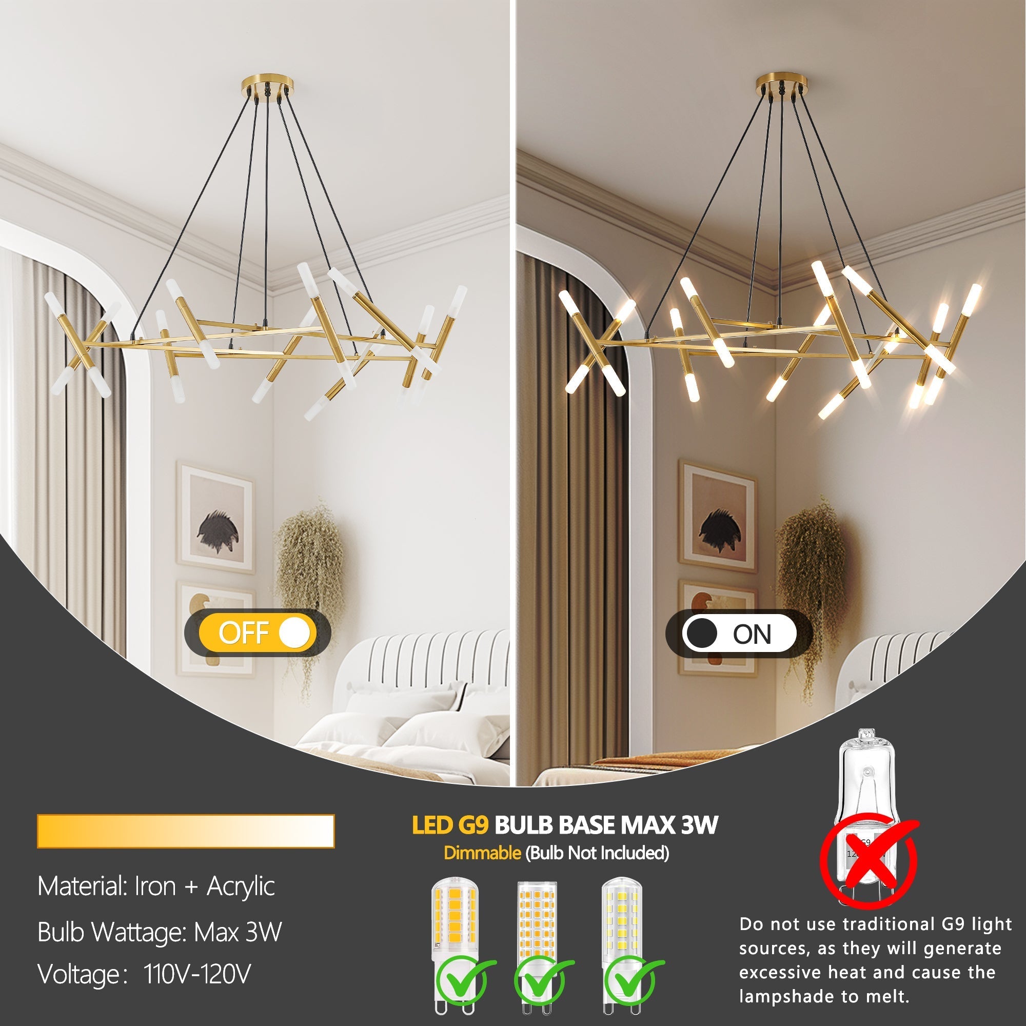 41" Golden Modern Branch Design Chandelier Light Fixture