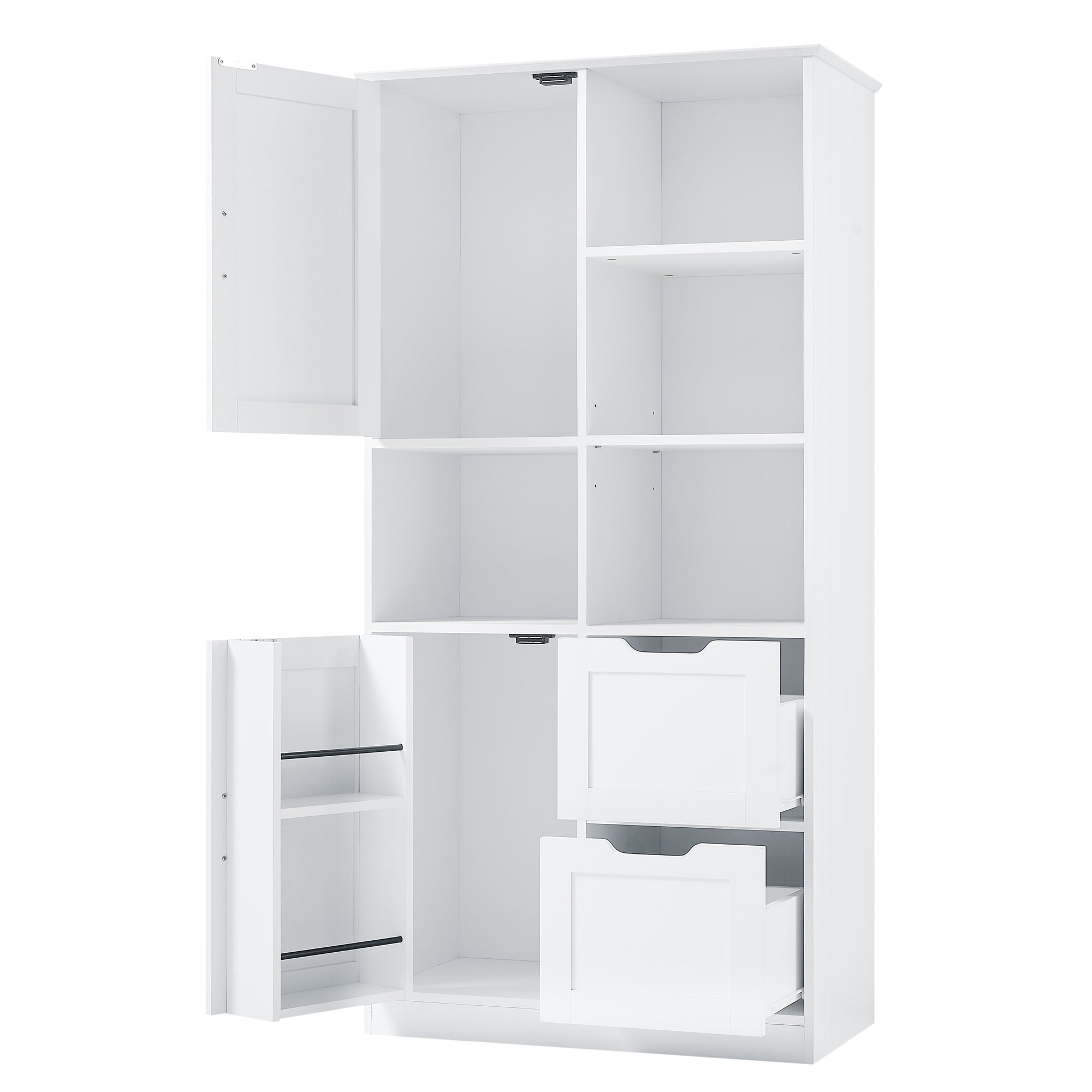 White Bathroom Storage Cabinet With Doors Drawers Shelves