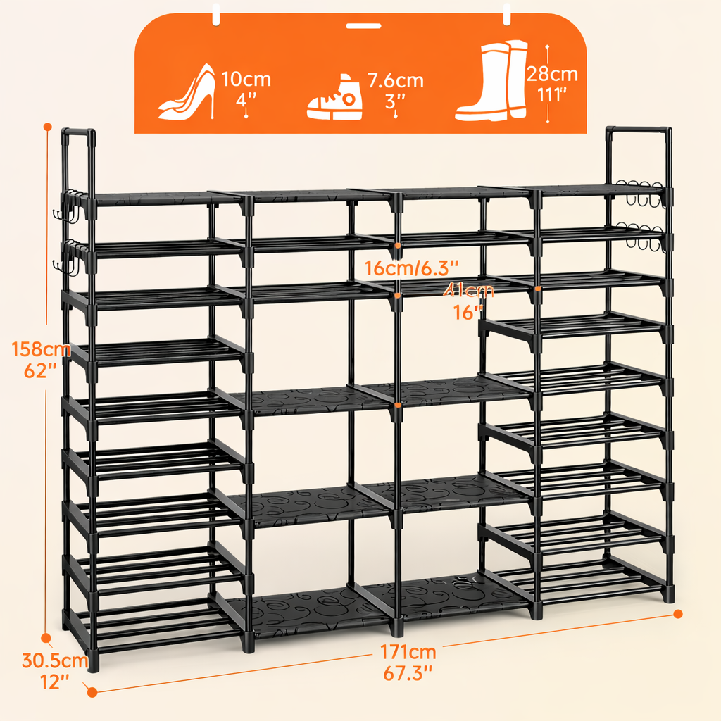 Multi-Layer Shoe Rack Organizer With Entryway Hooks