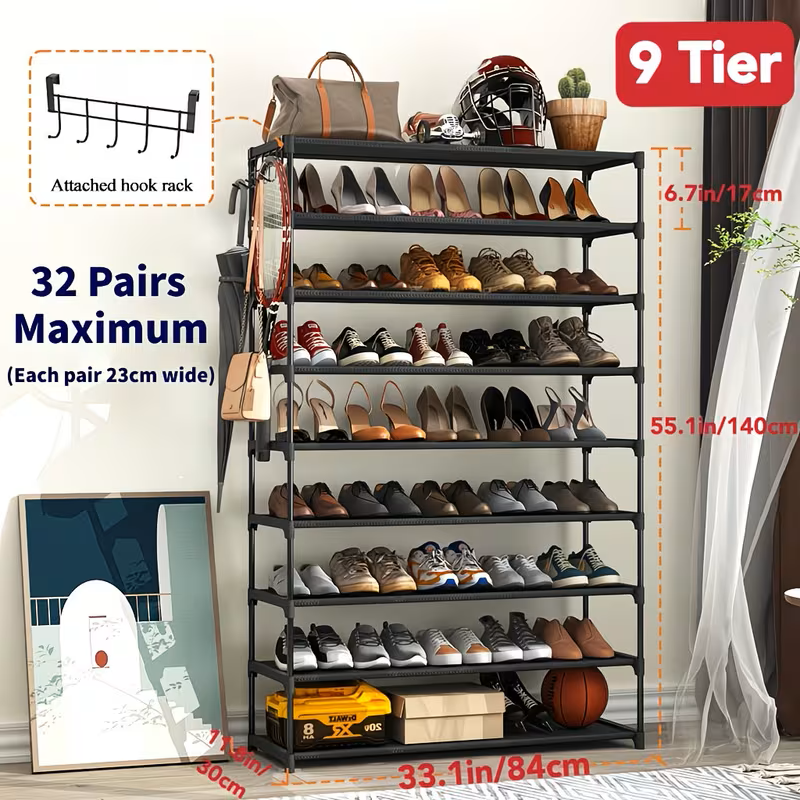 Multi-Layer Shoe Rack Organizer With Entryway Hooks