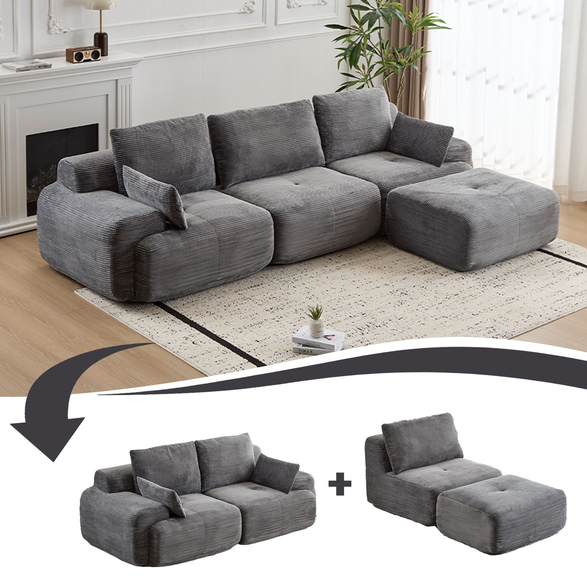 Large Compressed Sectional Sofa Couch For Living Room
