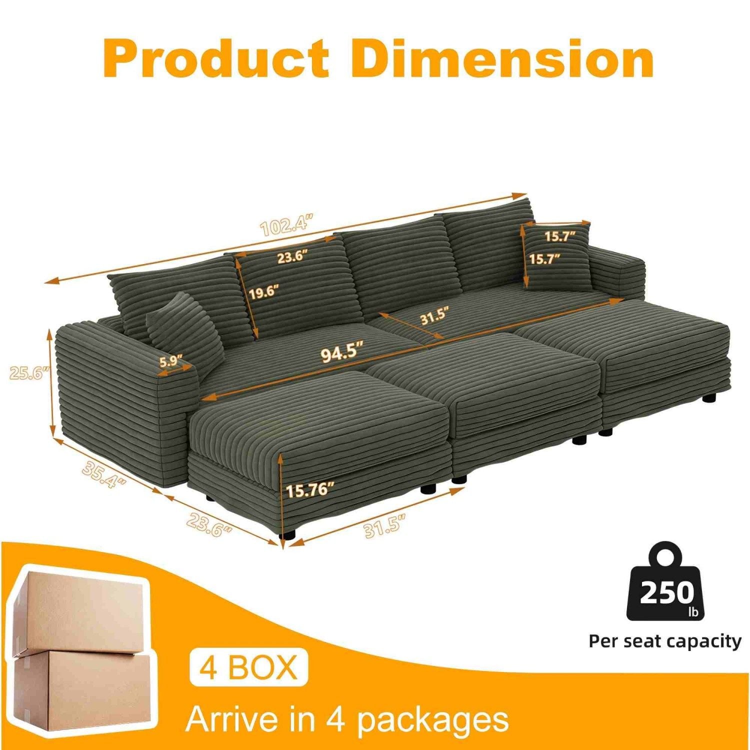Modern Upholstered Cloud Couch Deep Seat Sofa