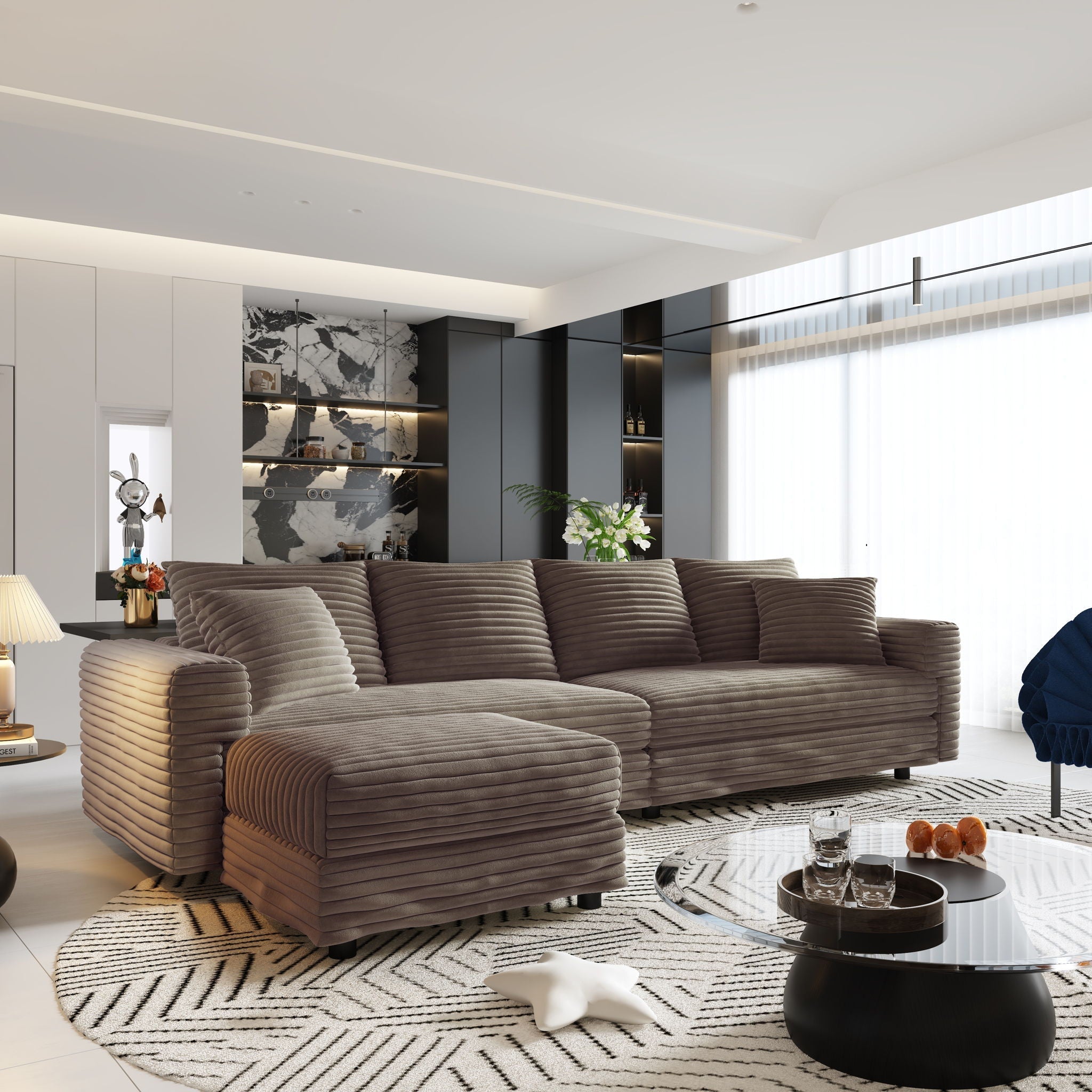 Modern Upholstered Cloud Couch Deep Seat Sofa