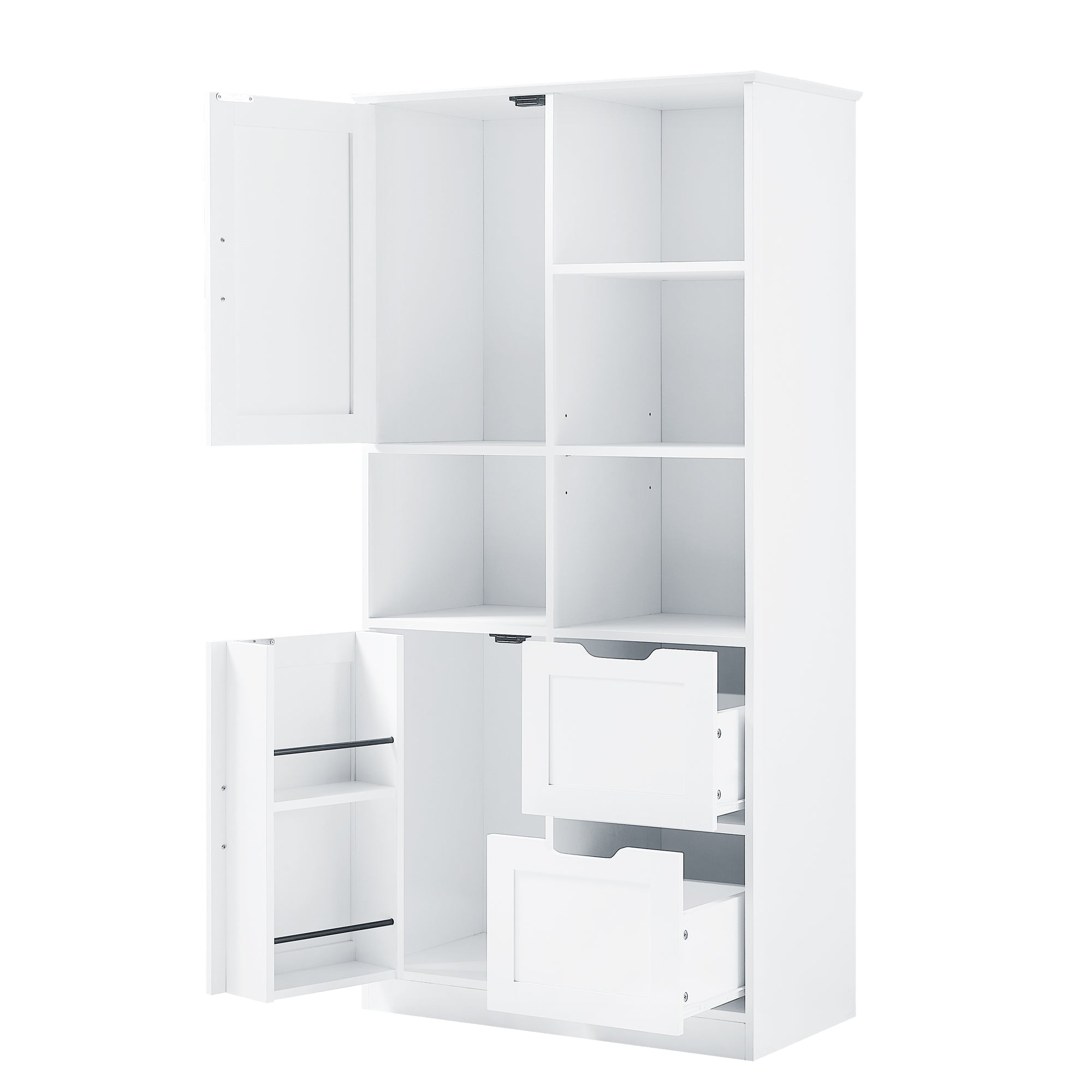 White Bathroom Storage Cabinet With Doors Drawers Shelves