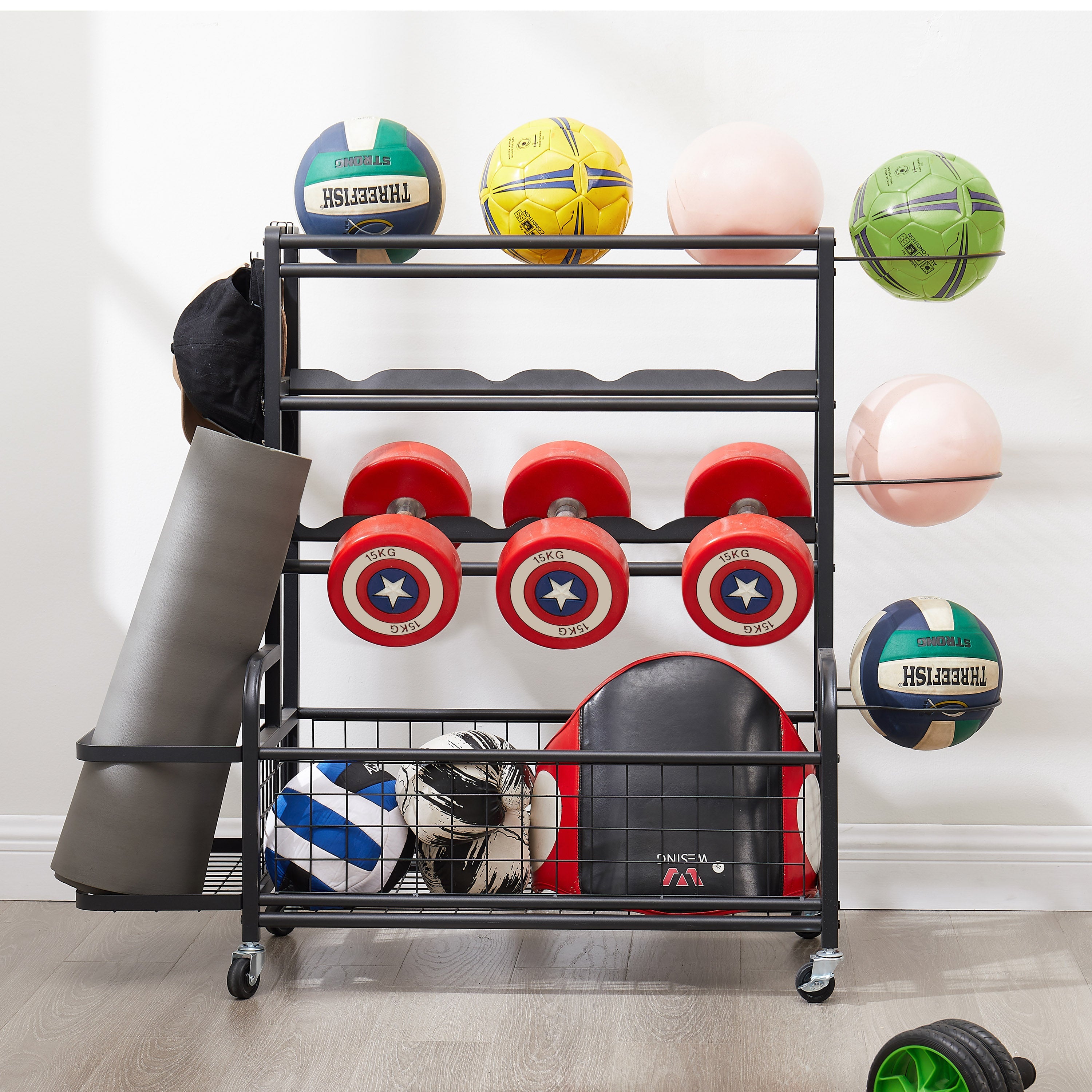 4-Tier Metal Storage Rack With Baskets Hooks