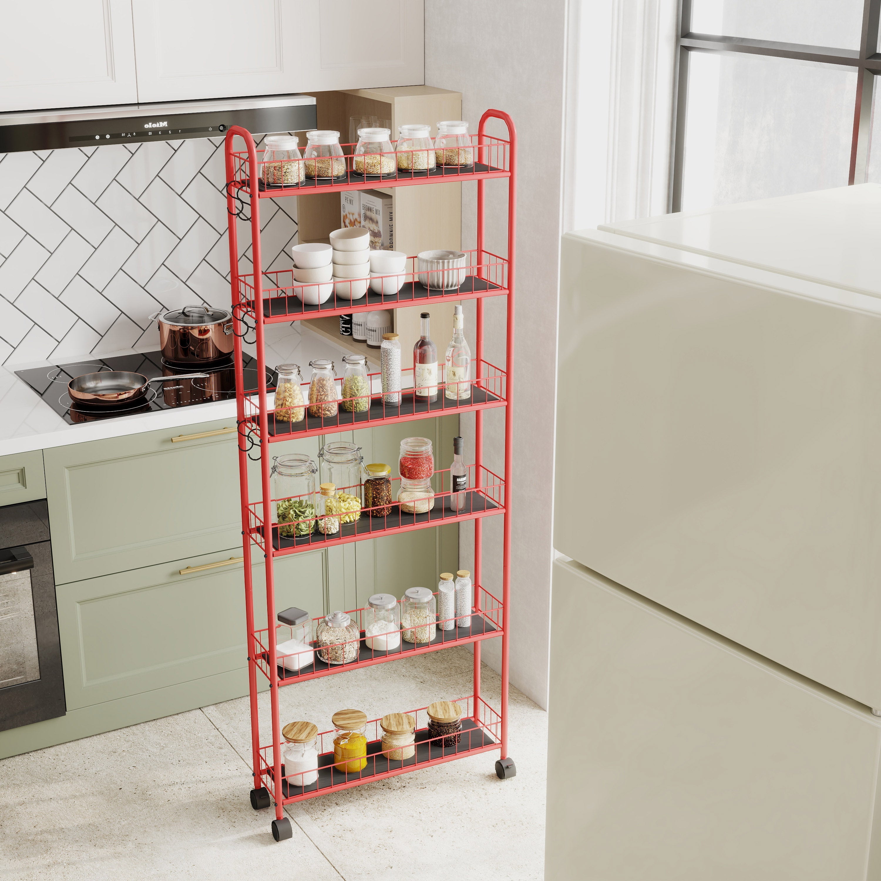 6-Tier Rolling Slim Storage Cart With Wheels Baskets