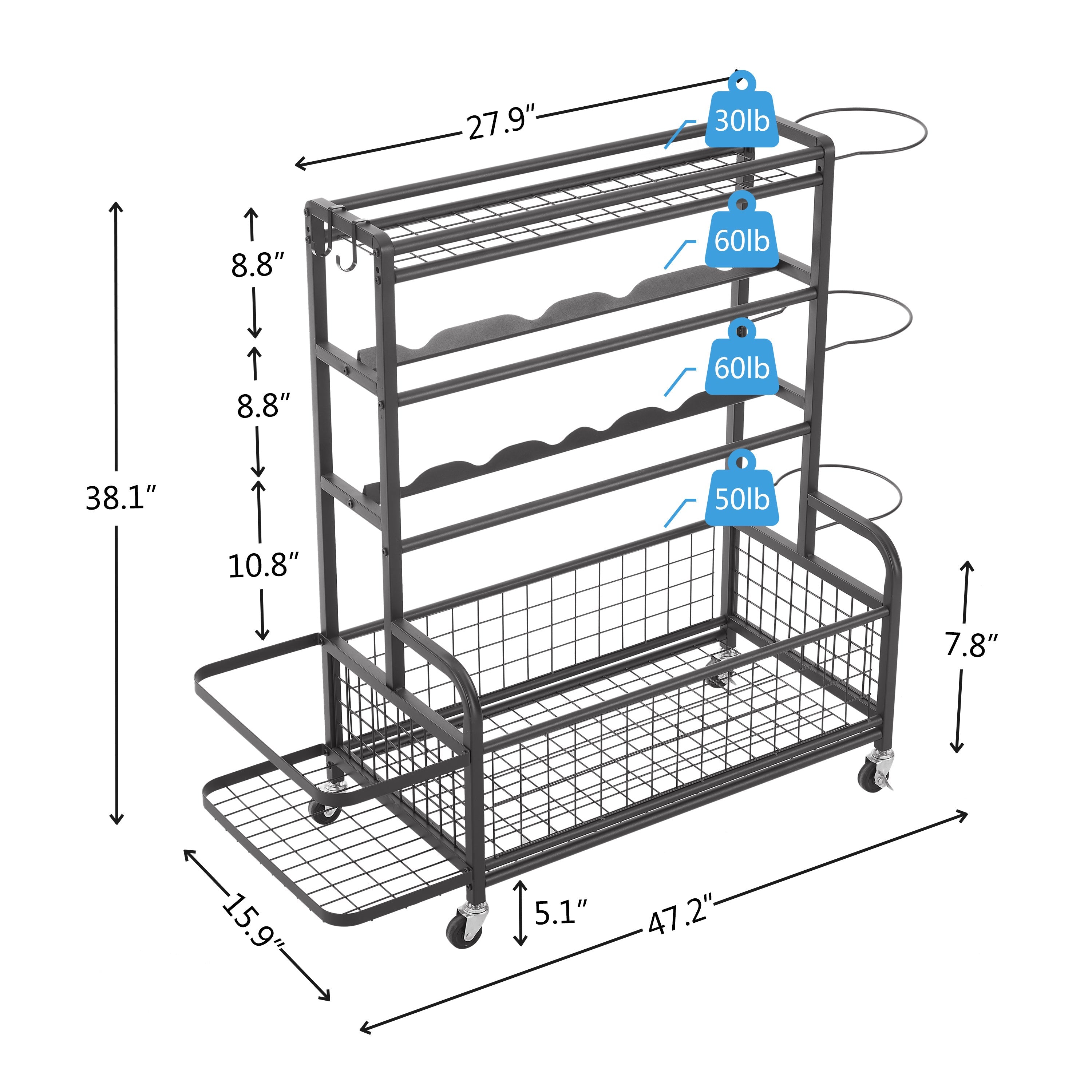 4-Tier Metal Storage Rack With Baskets Hooks
