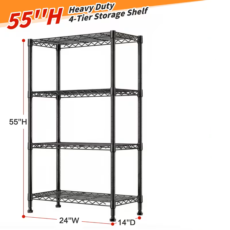 Adjustable Wire Shelving Rack Multi-Tier Storage Organizer