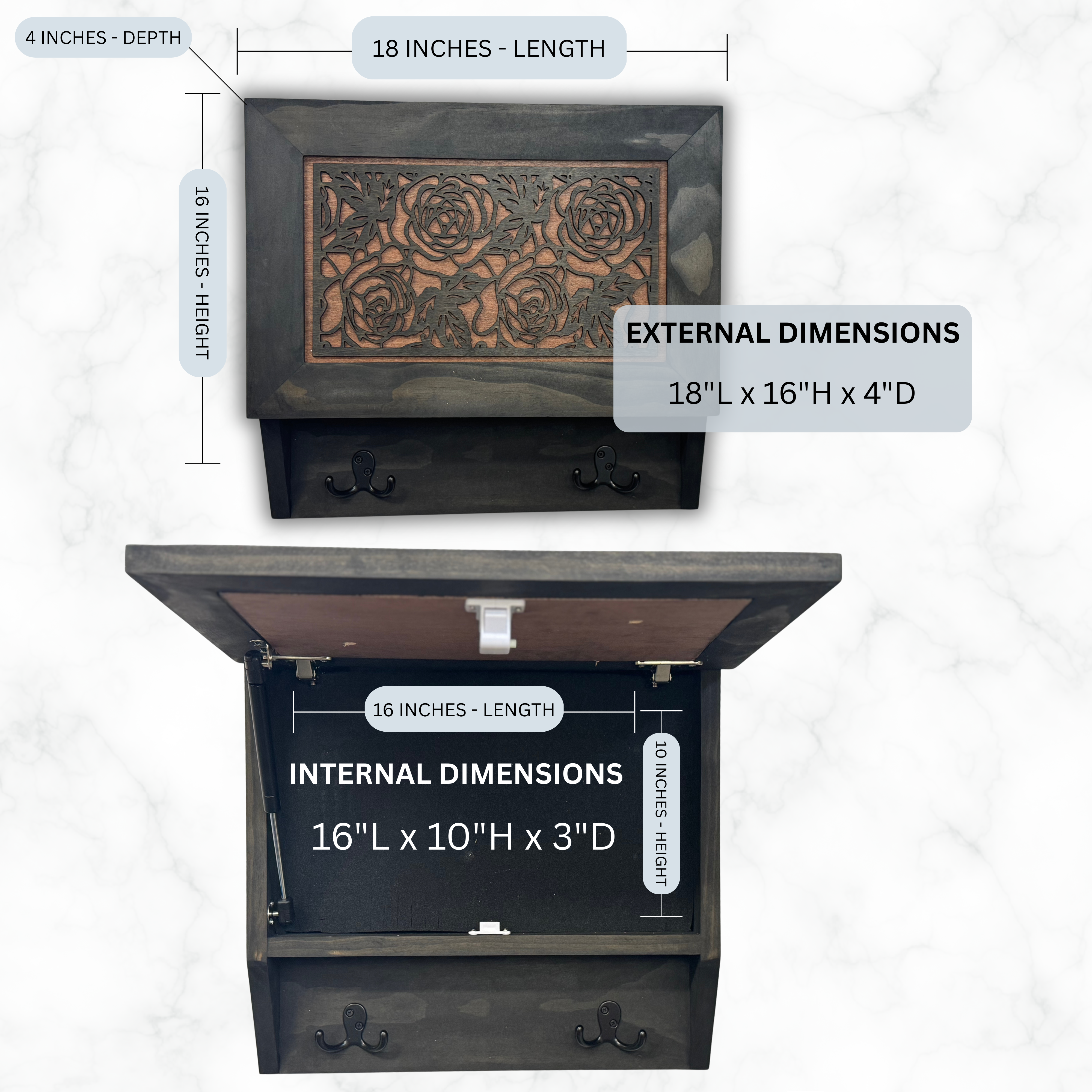 Gun and Roses Hidden Gun Cabinet – Decorative Concealment Coat Rack with Hat & Key Hooks