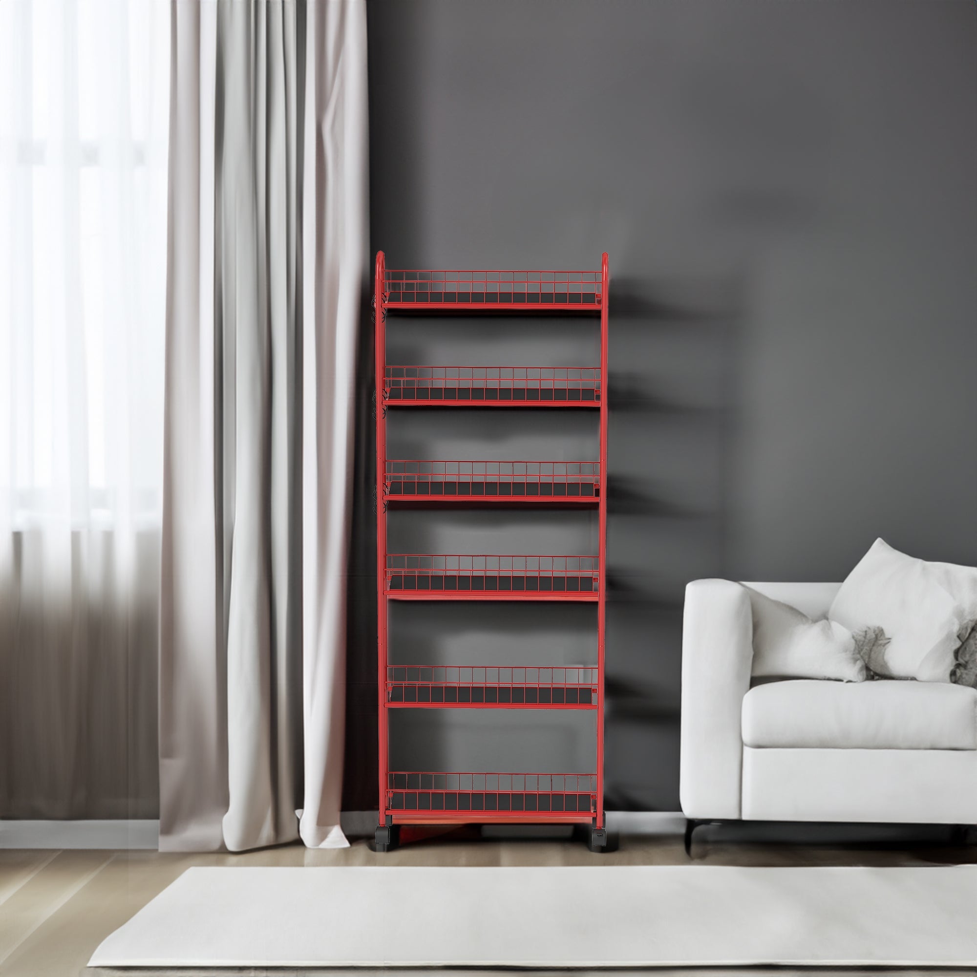 6-Tier Rolling Slim Storage Cart With Wheels Baskets