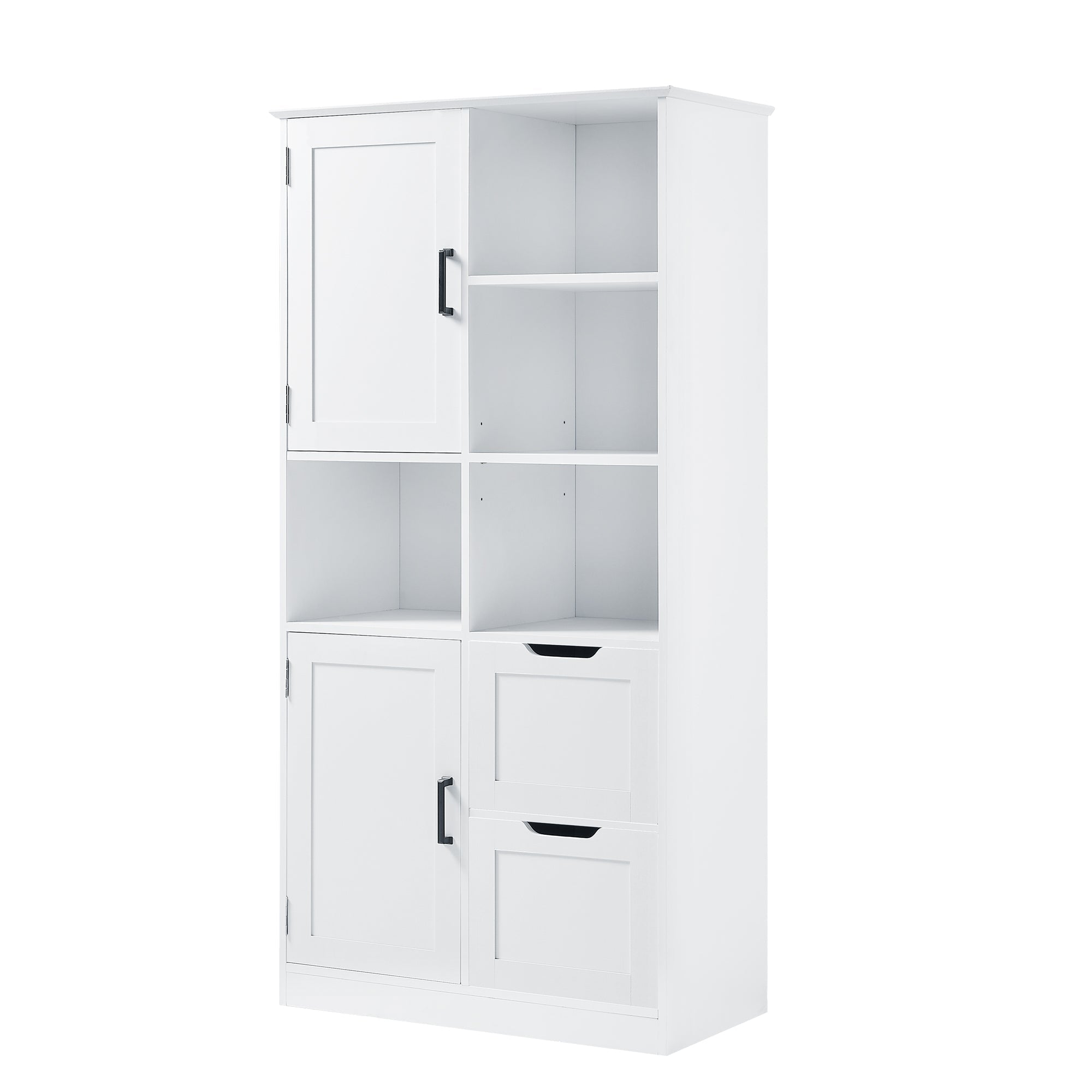 White Bathroom Storage Cabinet With Doors Drawers Shelves