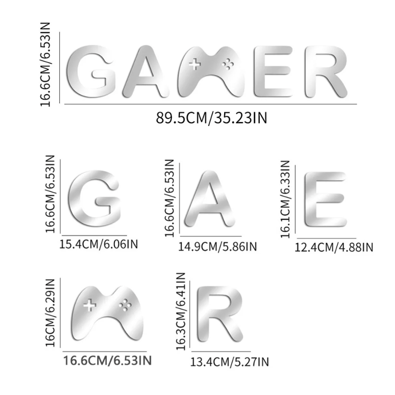 Acrylic Gamer Wall Decal Decorative Mirror Sticker