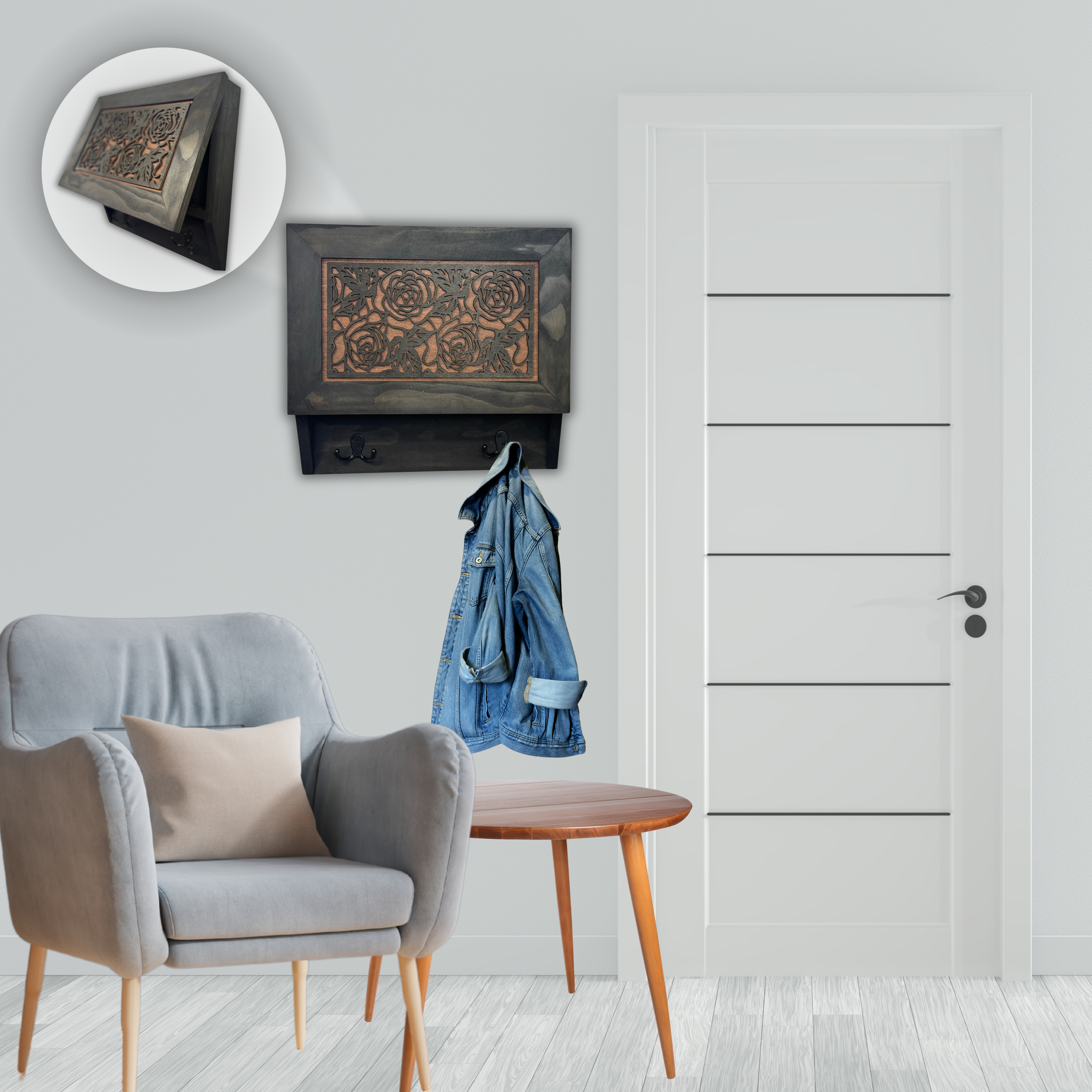 Gun and Roses Hidden Gun Cabinet – Decorative Concealment Coat Rack with Hat & Key Hooks