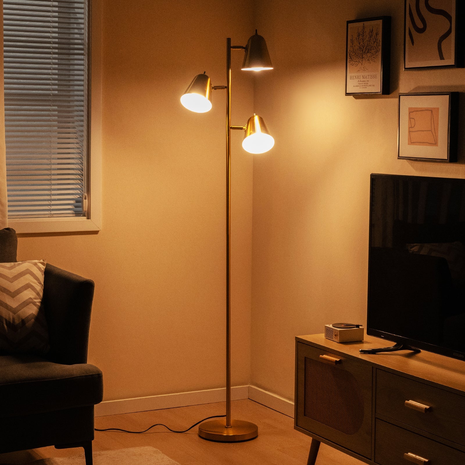 64-Inch 3-Light LED Floor Lamp Reading Light