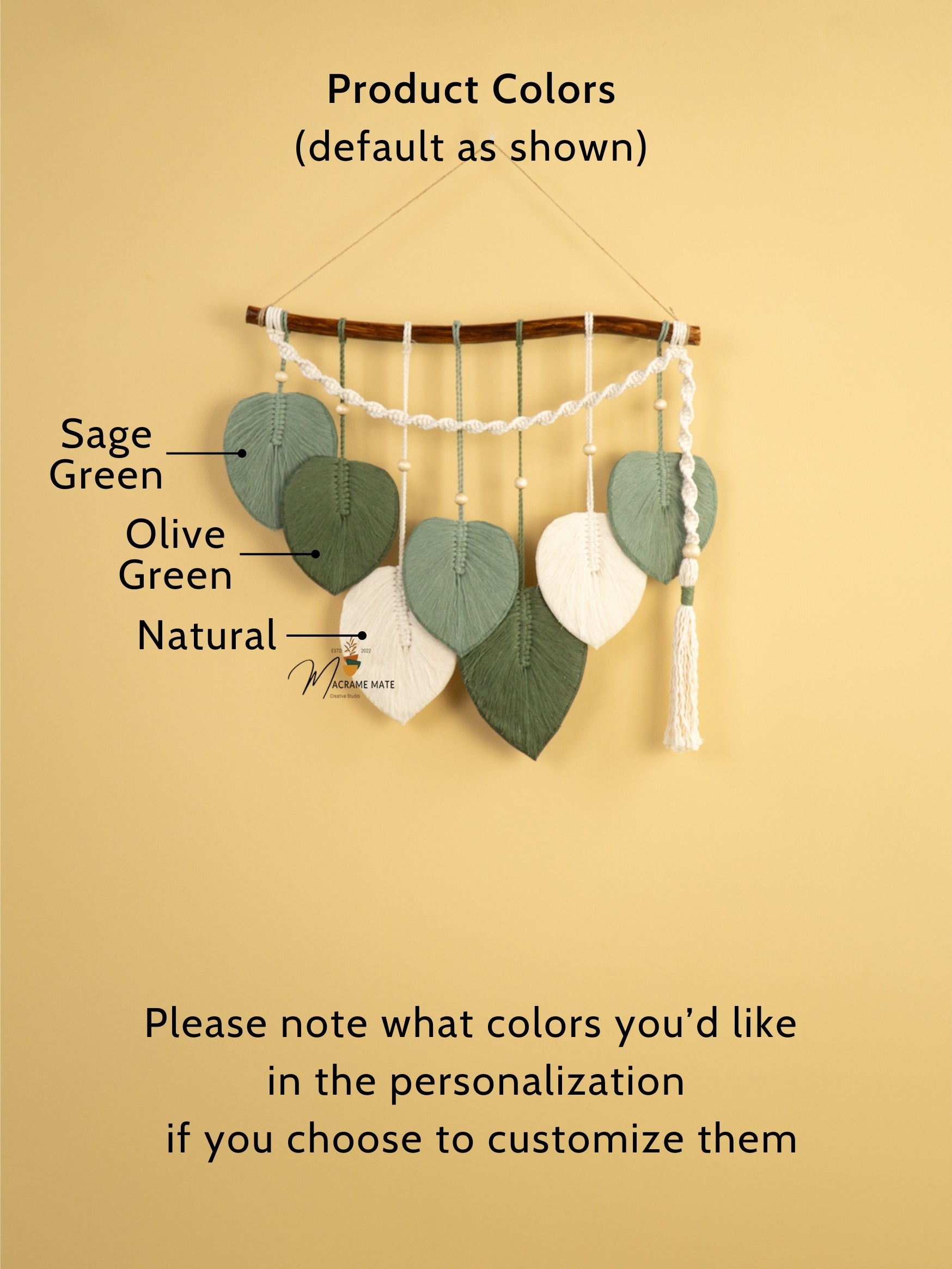 Green Macrame Leaf Hanging Tassel Wall Decor