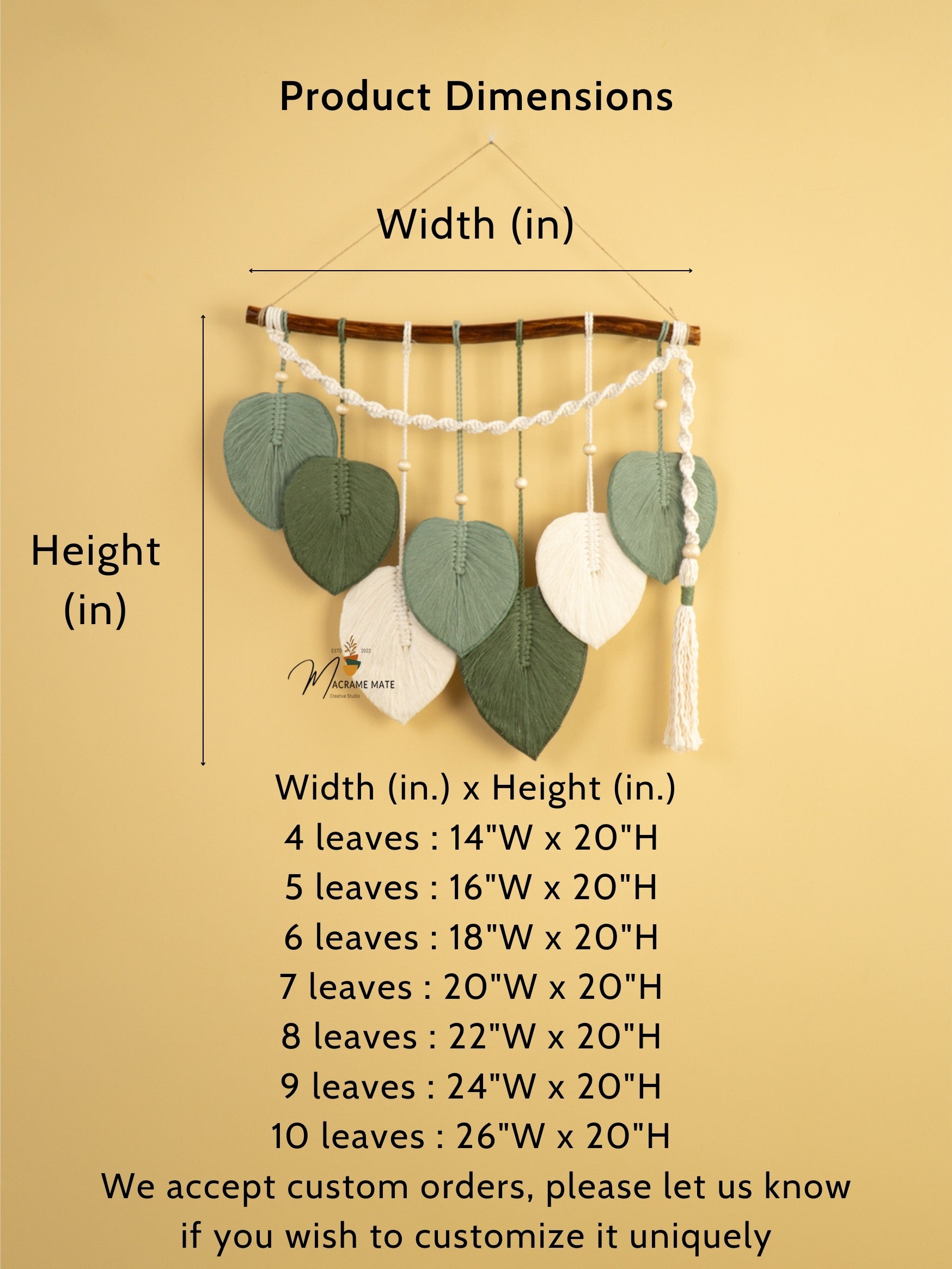 Green Macrame Leaf Hanging Tassel Wall Decor
