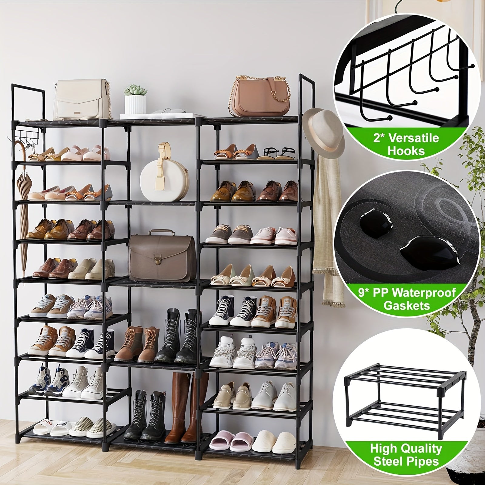 Multi-Layer Shoe Rack Organizer With Entryway Hooks