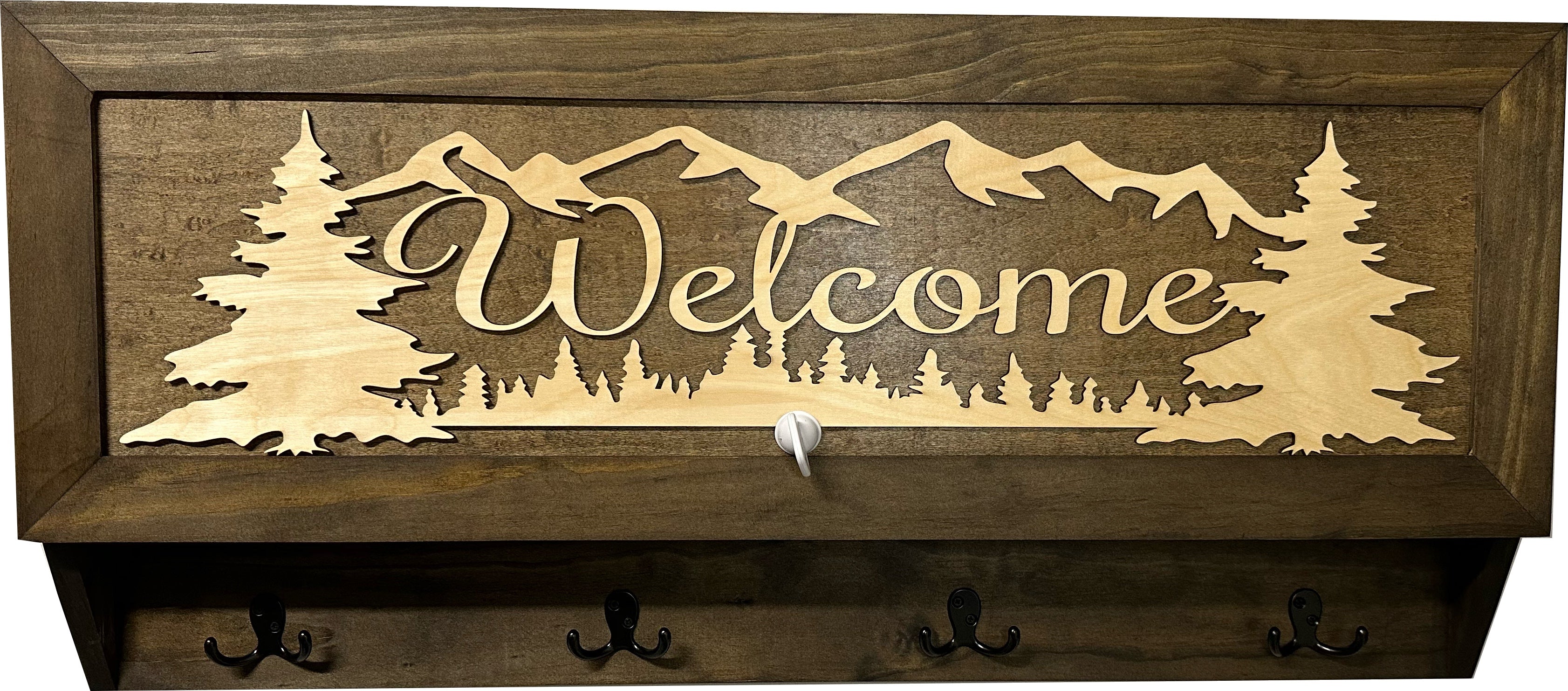 Mountain Scene Welcome Concealment Decor - Handcrafted Wooden Gun Cabinets - Gun Shelf Hidden Storage for Rifles, Shotguns, & Handguns - Quick Access Hidden Wall Safe