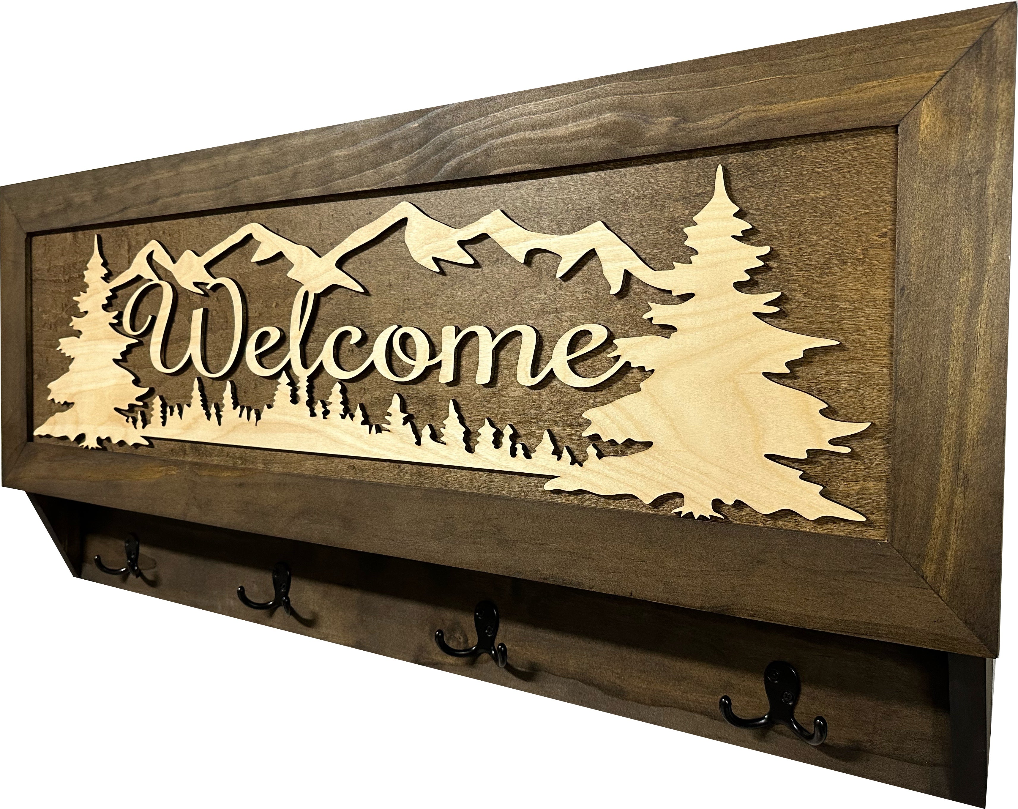 Mountain Scene Welcome Concealment Decor - Handcrafted Wooden Gun Cabinets - Gun Shelf Hidden Storage for Rifles, Shotguns, & Handguns - Quick Access Hidden Wall Safe