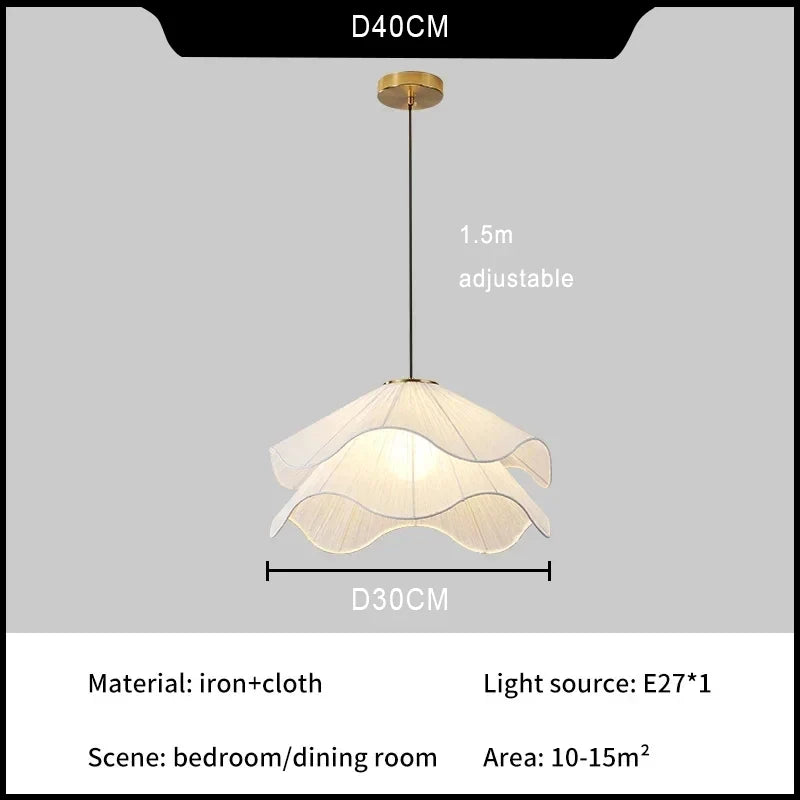 Nordic Minimalist Cream Fabric LED Pendant Light Fixture